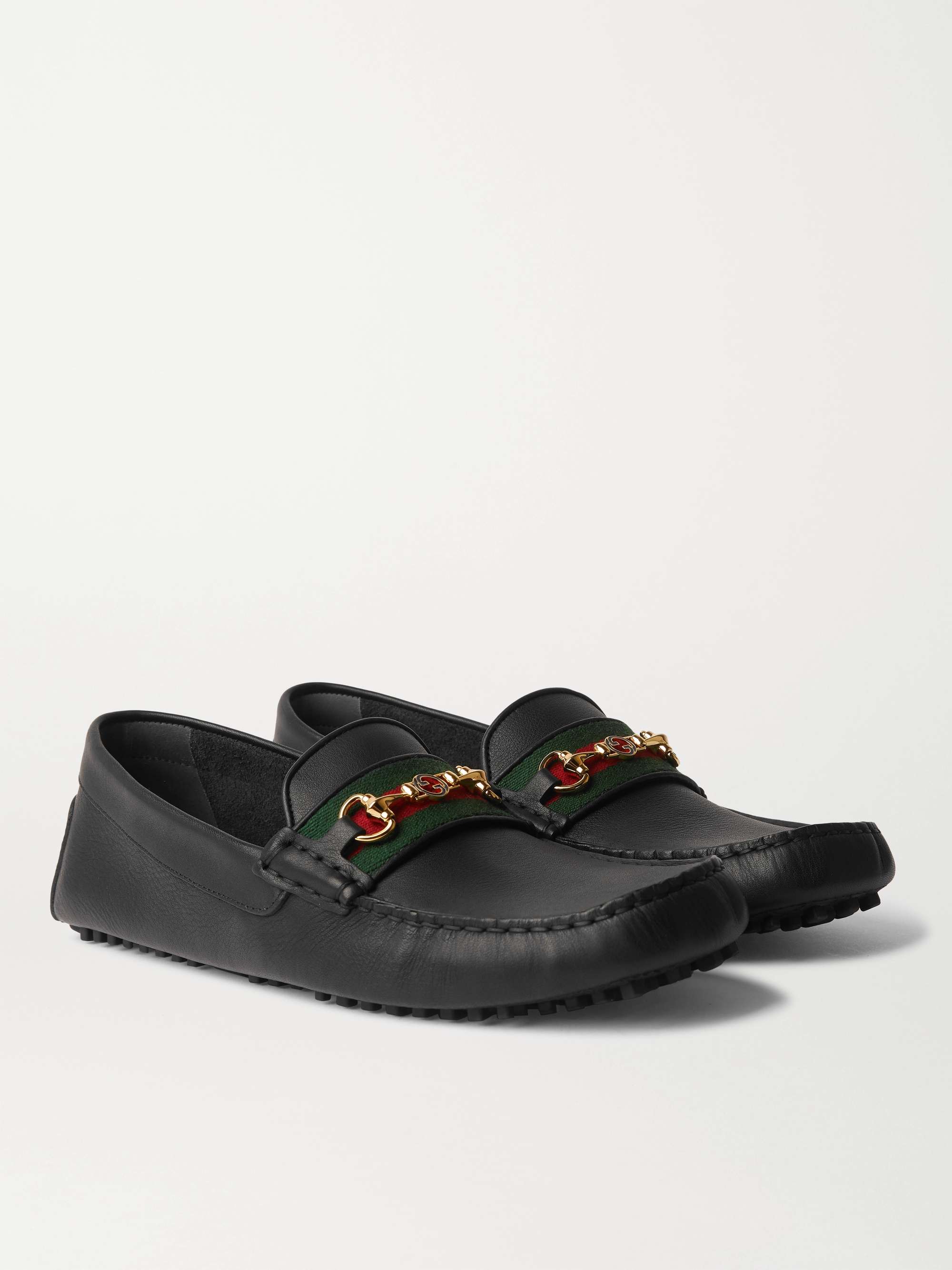 GUCCI Ayrton Webbing-Trimmed Horsebit Leather Driving Shoes | MR PORTER