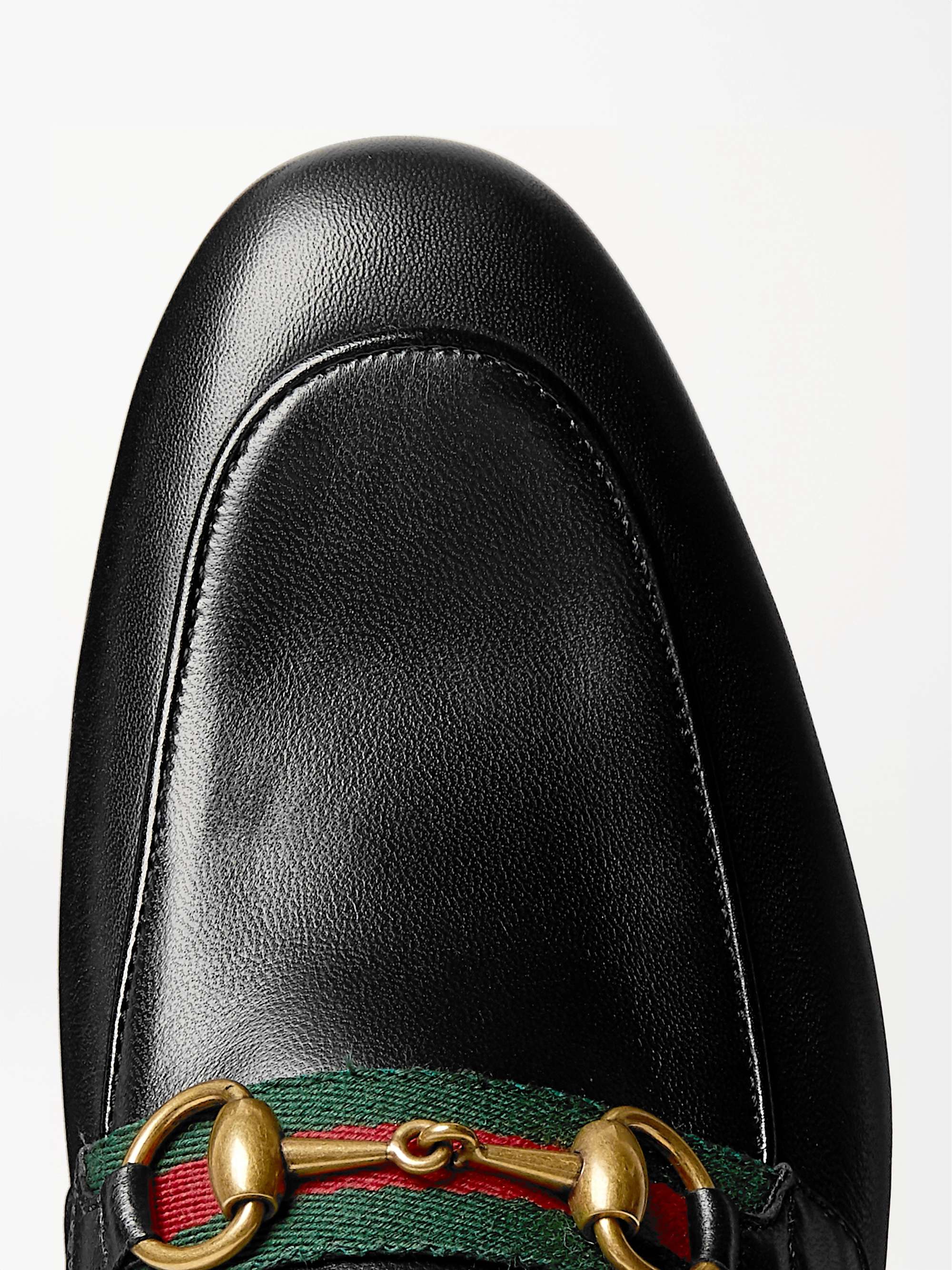 GUCCI Brixton Webbing-Trimmed Horsebit Collapsible-Heel Leather Loafers