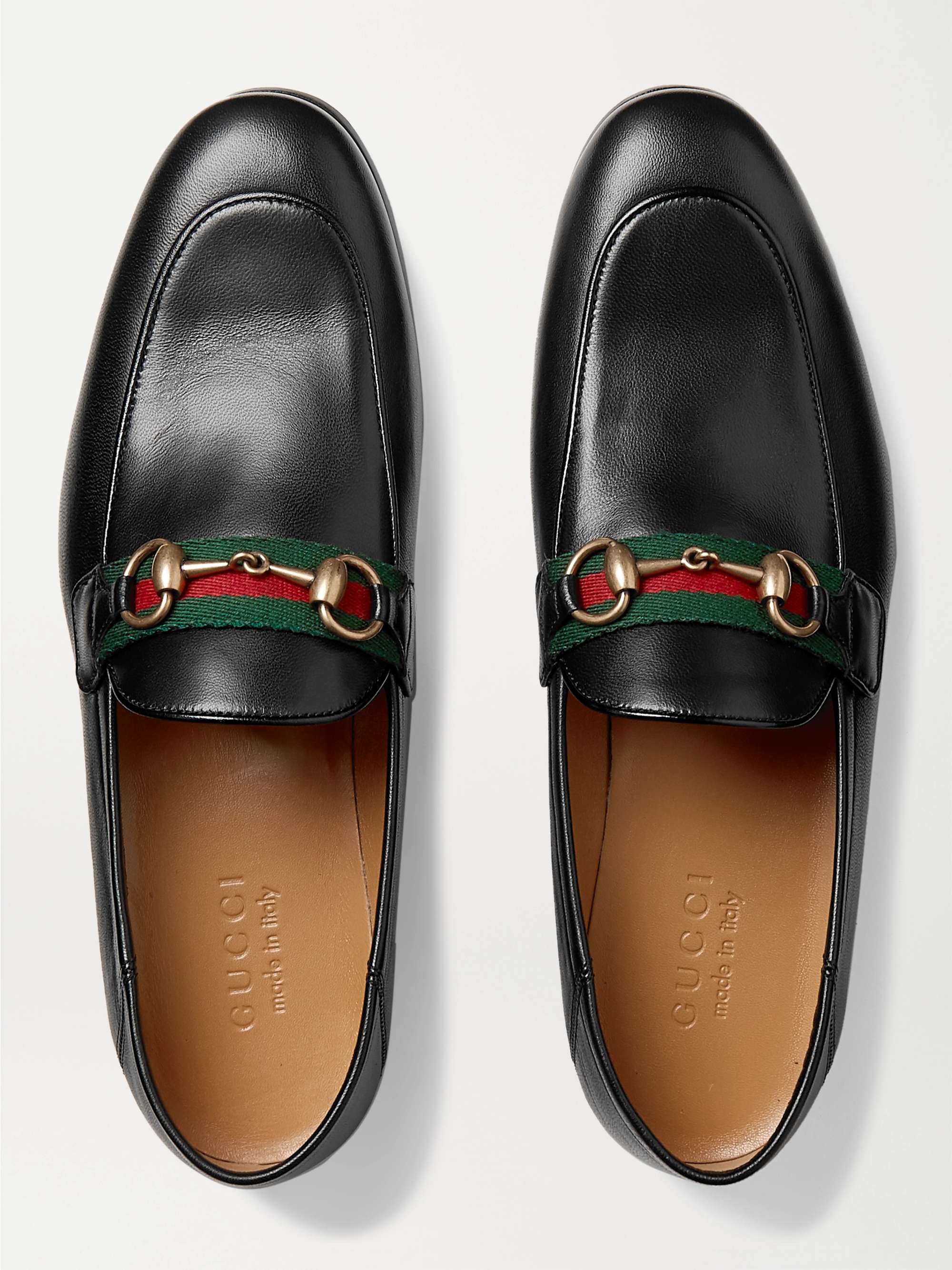 GUCCI Brixton Webbing-Trimmed Horsebit Collapsible-Heel Leather Loafers |  MR PORTER