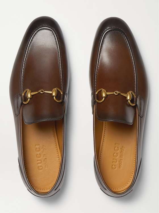 GUCCI Jordaan Horsebit Burnished-Leather Loafers for Men | MR PORTER