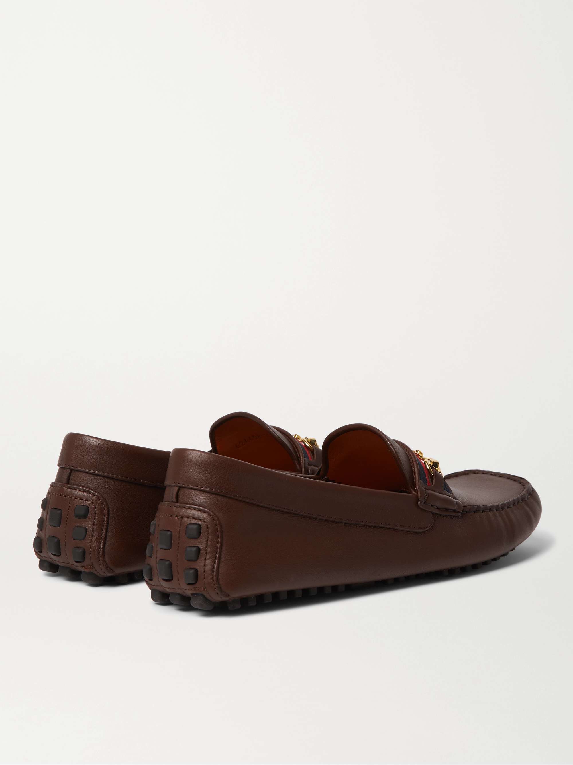 GUCCI Ayrton Webbing-Trimmed Horsebit Leather Driving Shoes