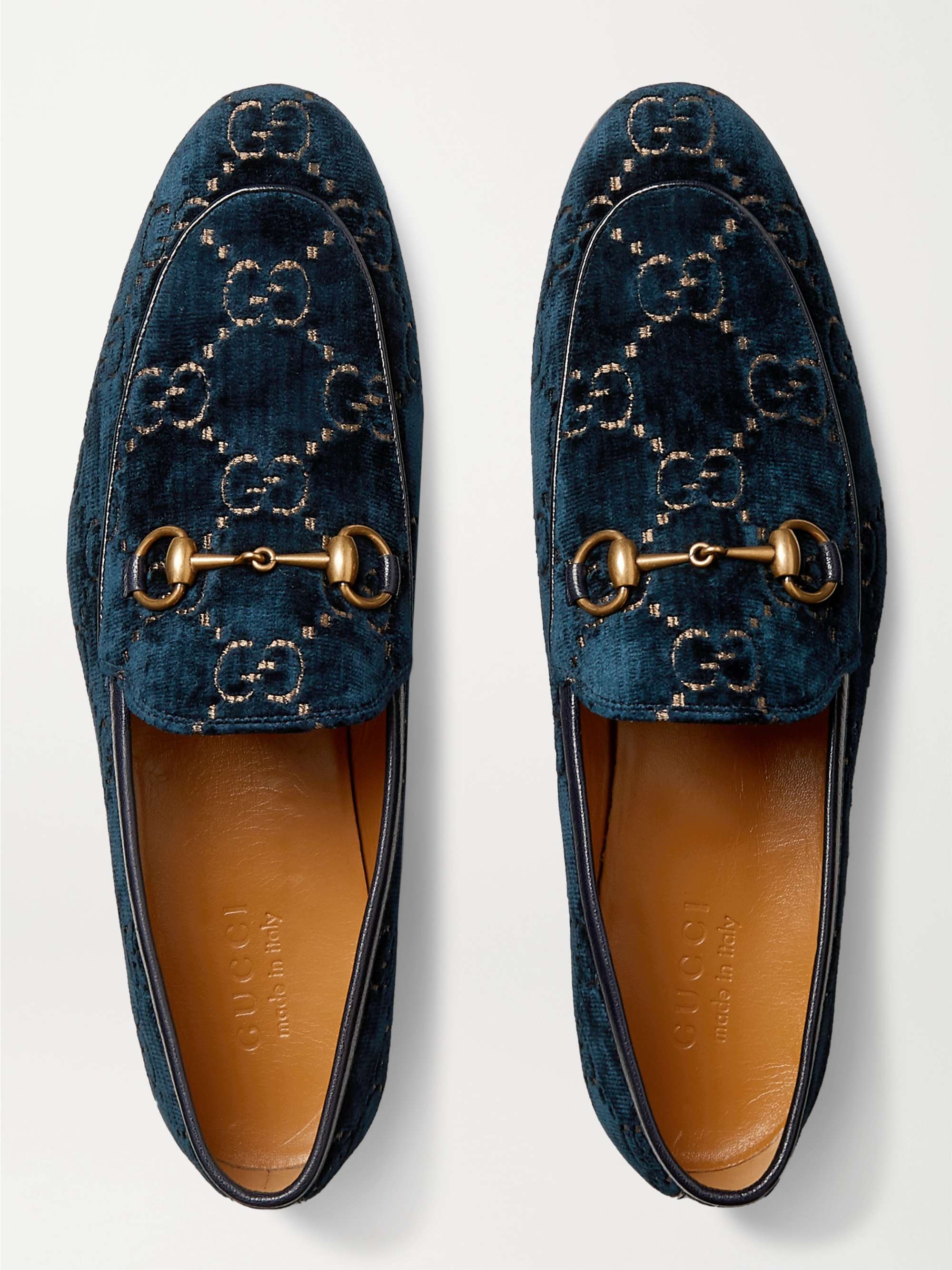 GUCCI Jordaan Horsebit Leather-Trimmed Logo-Embroidered Velvet Loafers for  Men