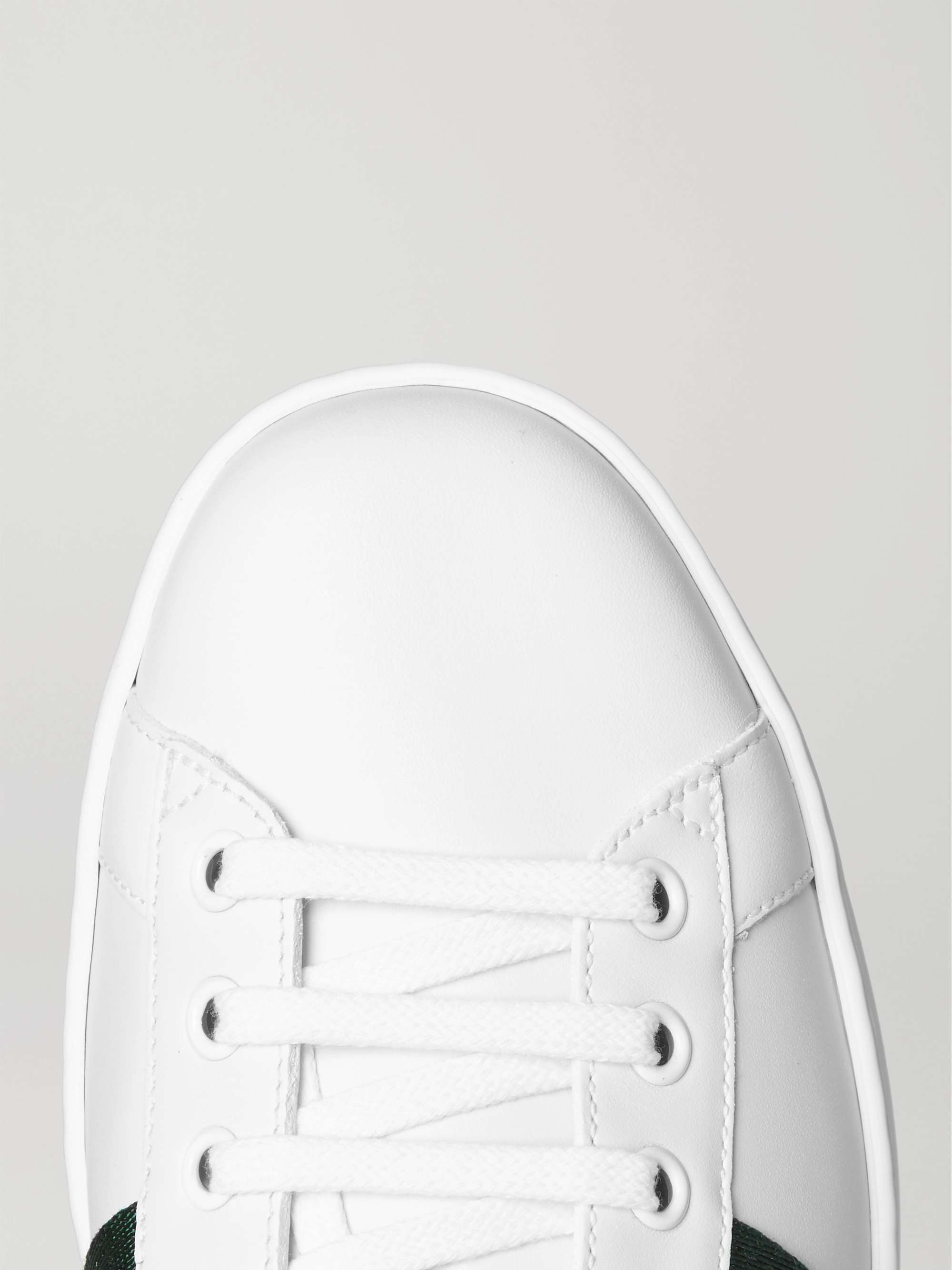 GUCCI Ace Faux Watersnake-Trimmed Embroidered Leather Sneakers
