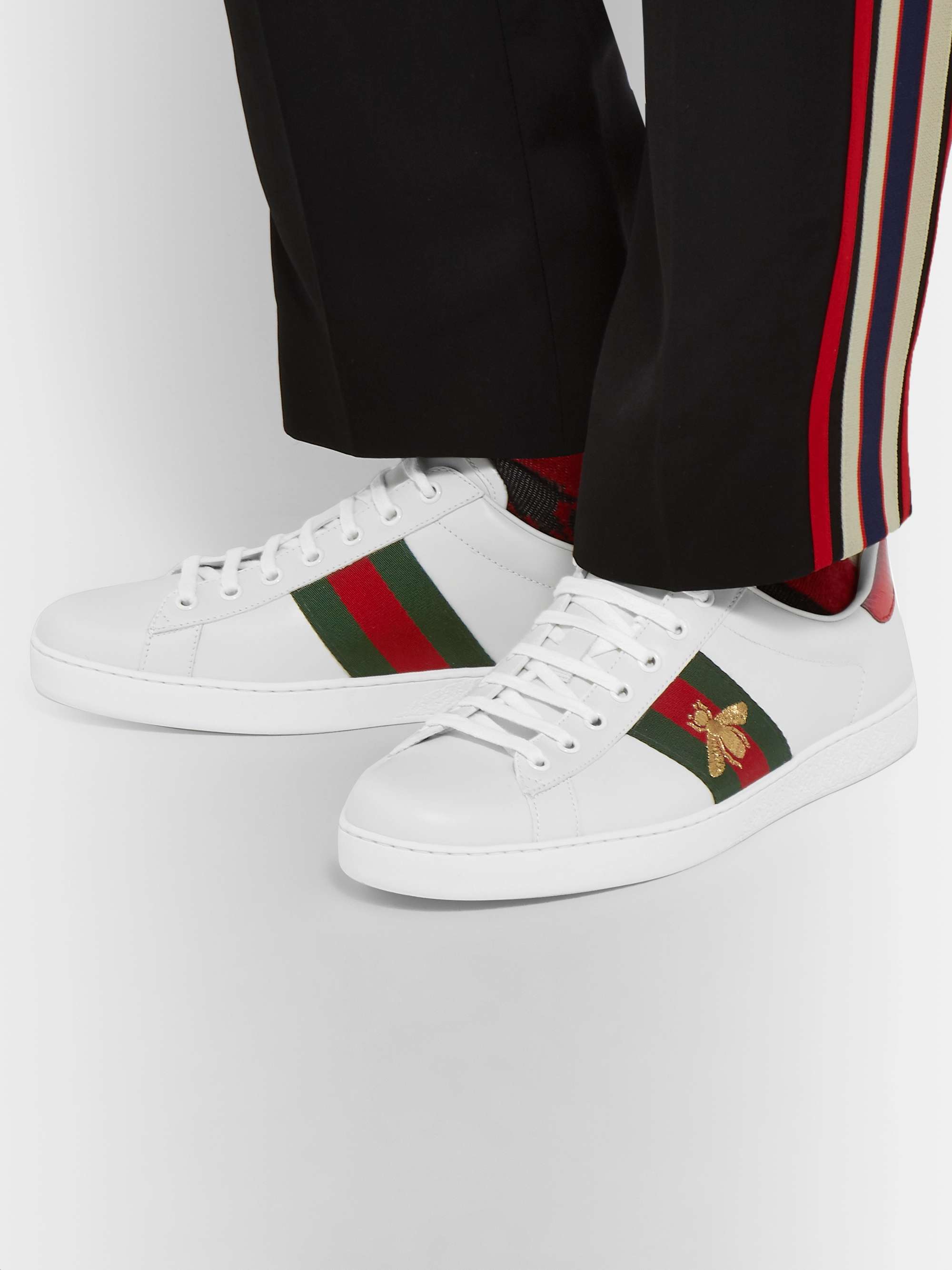 Læring Skubbe Lærd GUCCI Ace Faux Watersnake-Trimmed Embroidered Leather Sneakers for Men | MR  PORTER