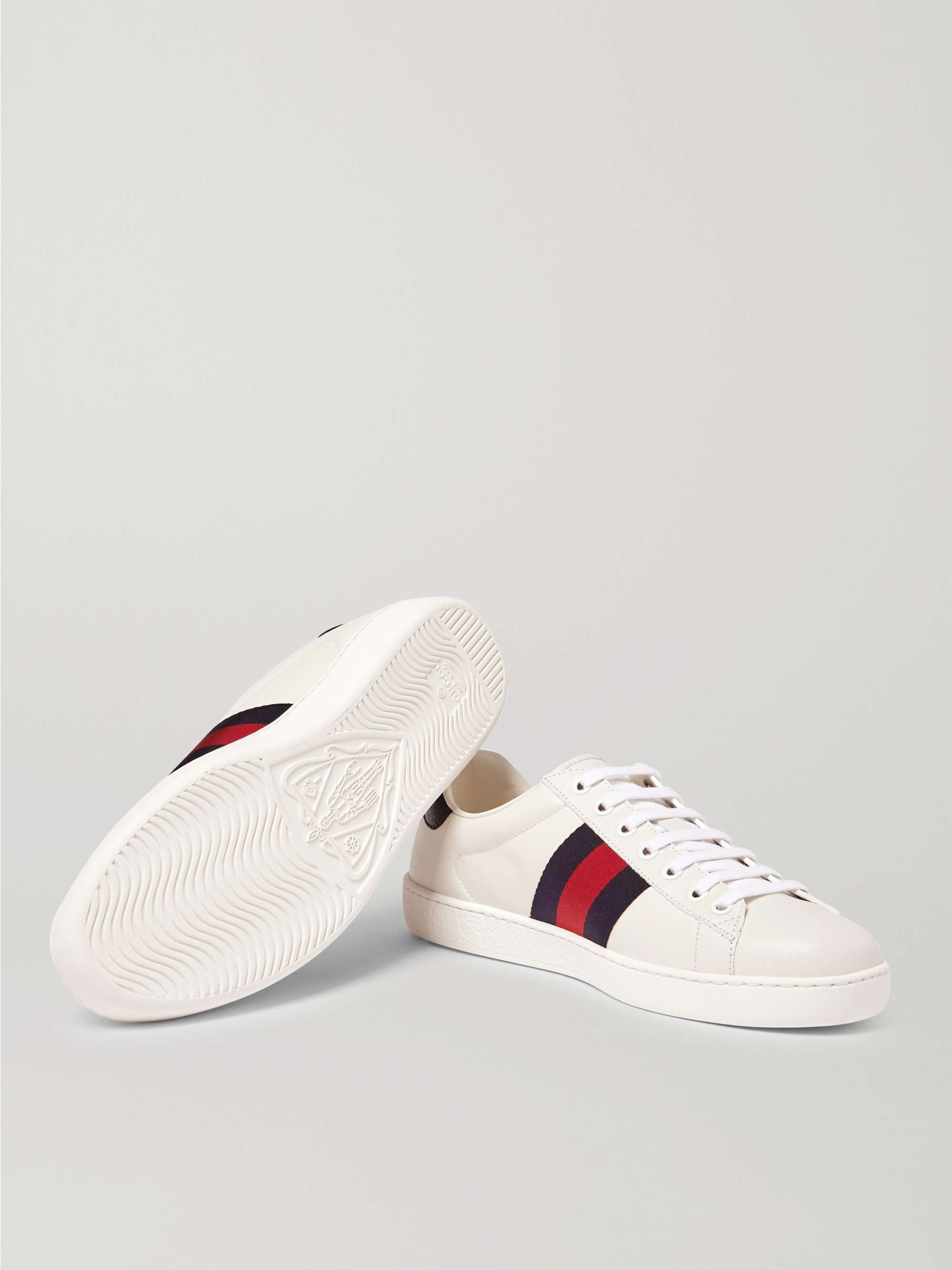 Ace Faux Watersnake-Trimmed Leather Sneakers