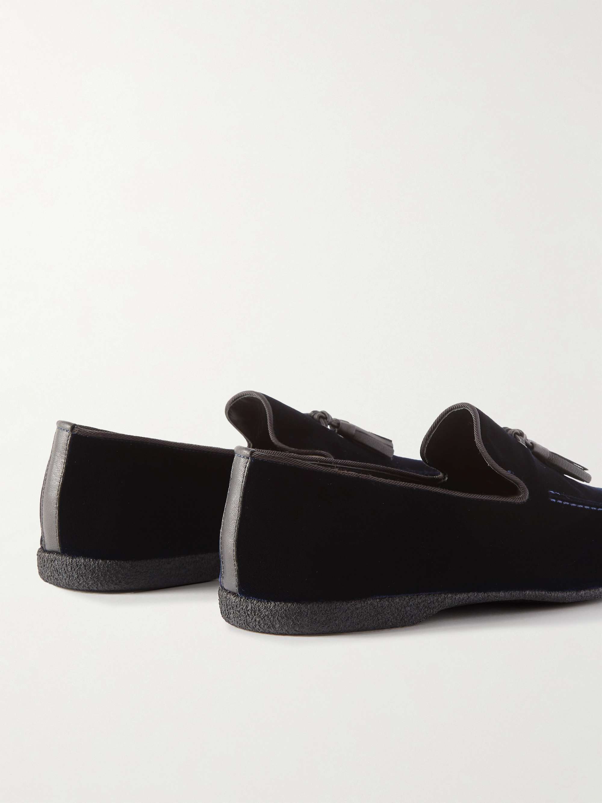 PAUL STUART Hope Leather and Grosgrain-Trimmed Velvet Tasselled Slippers