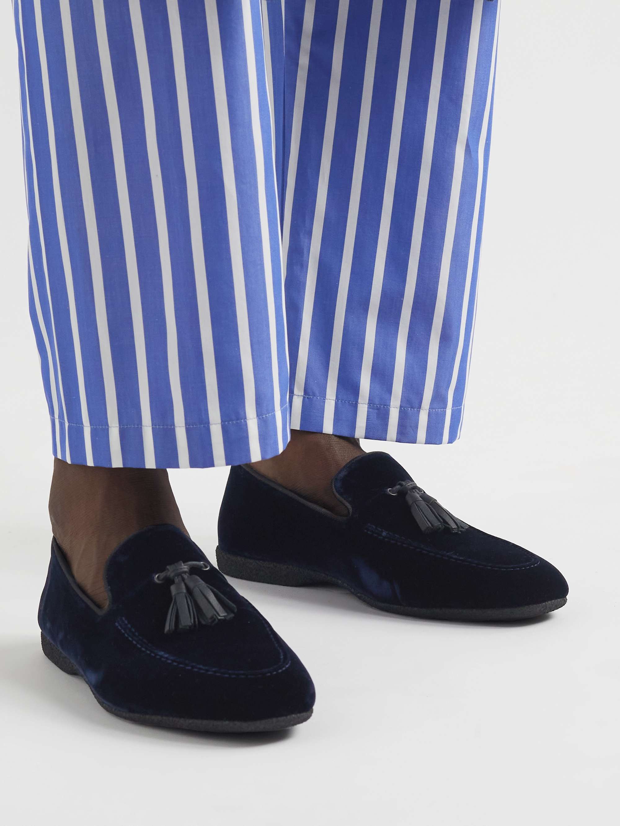 PAUL STUART Hope Leather and Grosgrain-Trimmed Velvet Tasselled Slippers