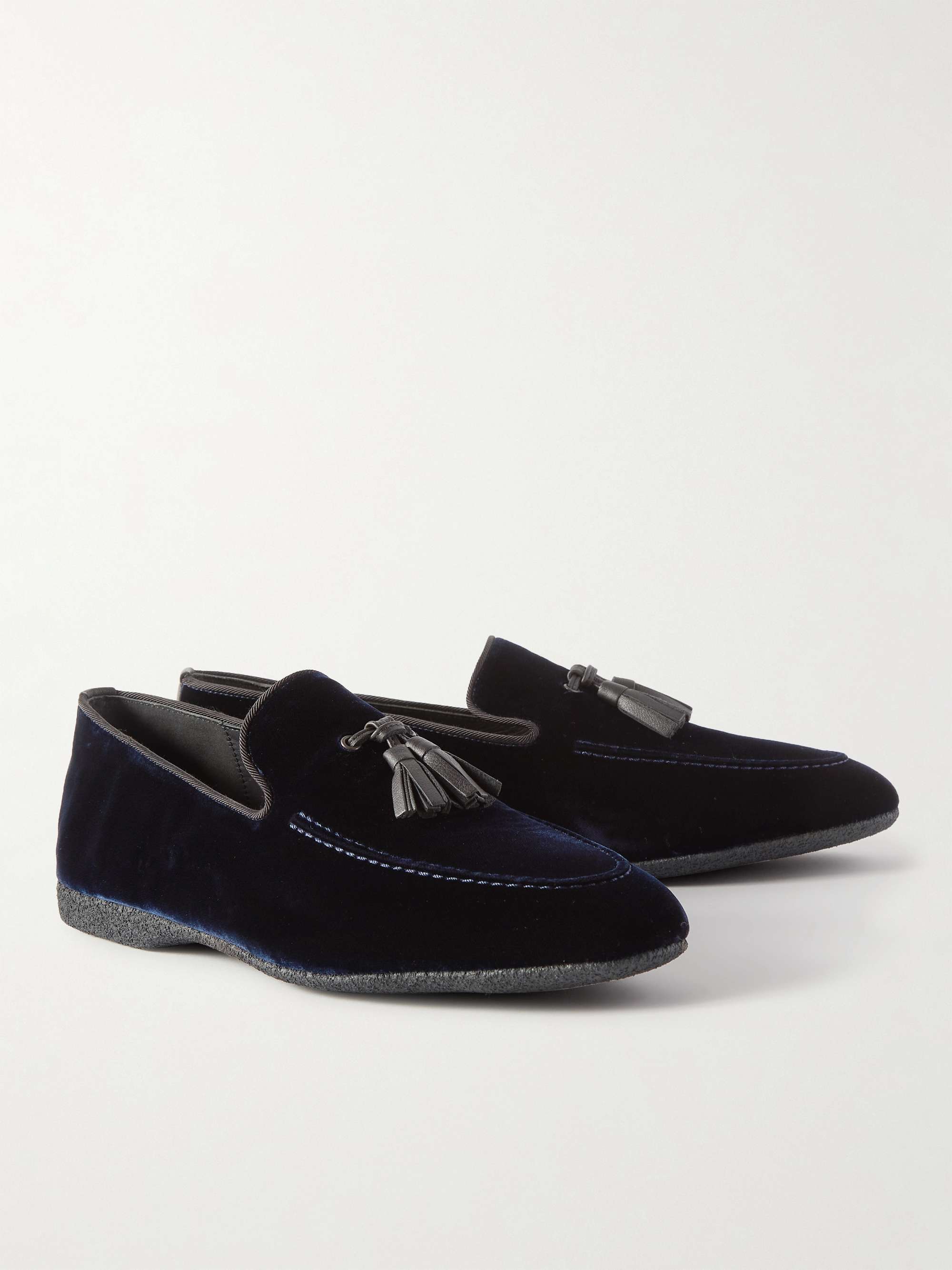 PAUL STUART Hope Leather and Grosgrain-Trimmed Velvet Tasselled Slippers