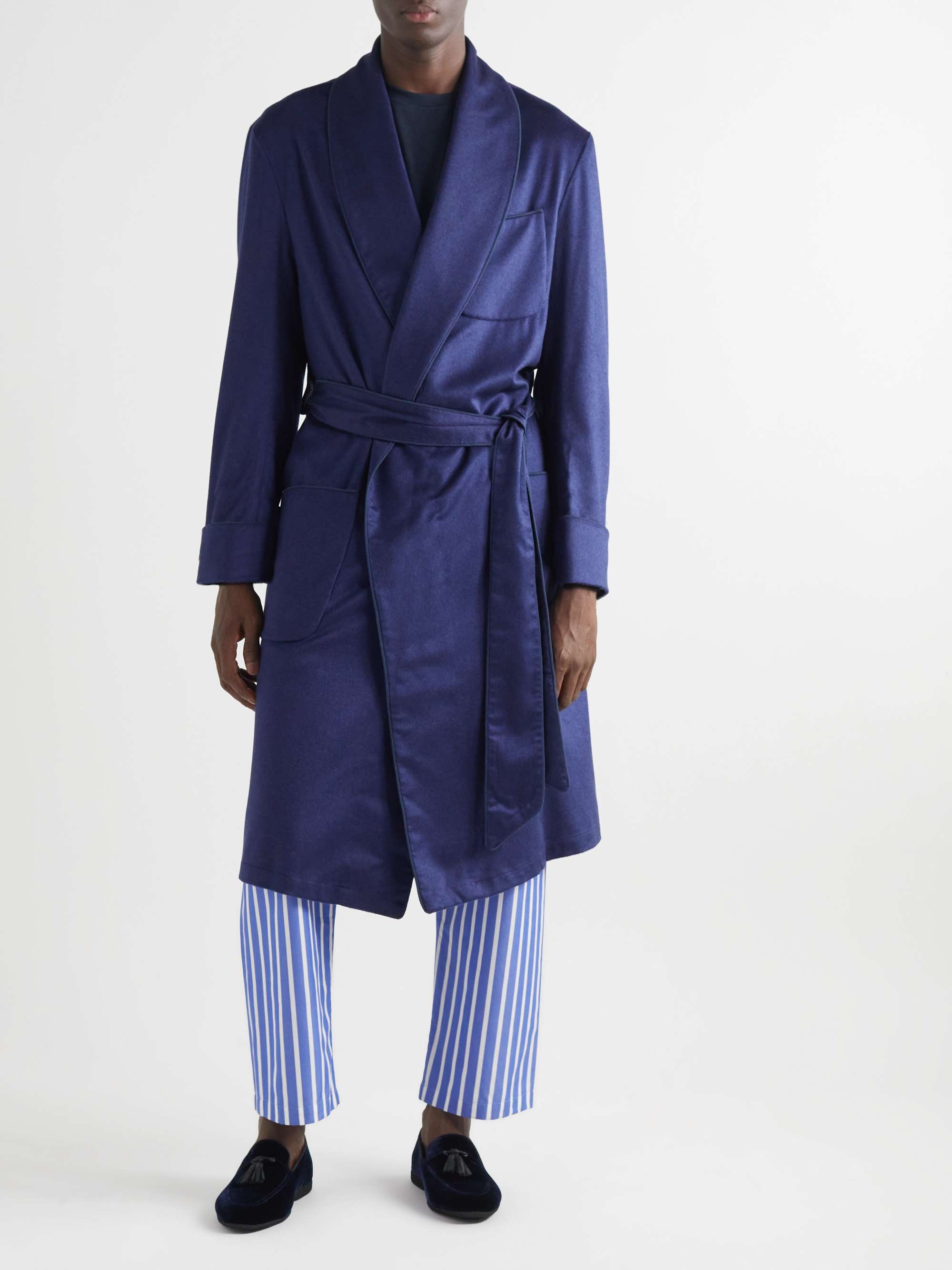 PAUL STUART Hope Leather and Grosgrain-Trimmed Velvet Tasselled Slippers