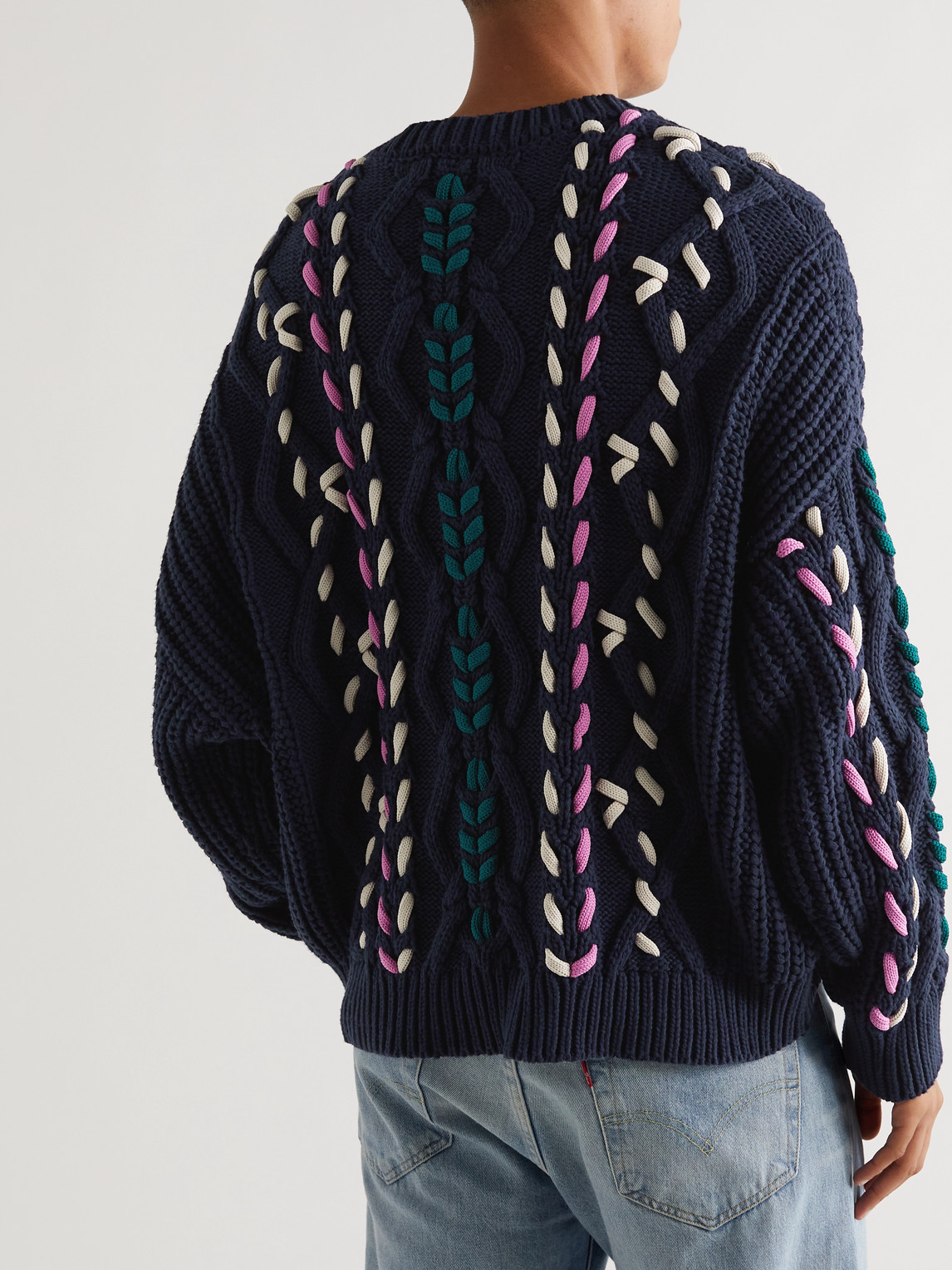  Marant - Zolan Embroidered Recycled Cable-knit Sweater - Men - Blue - Xl 