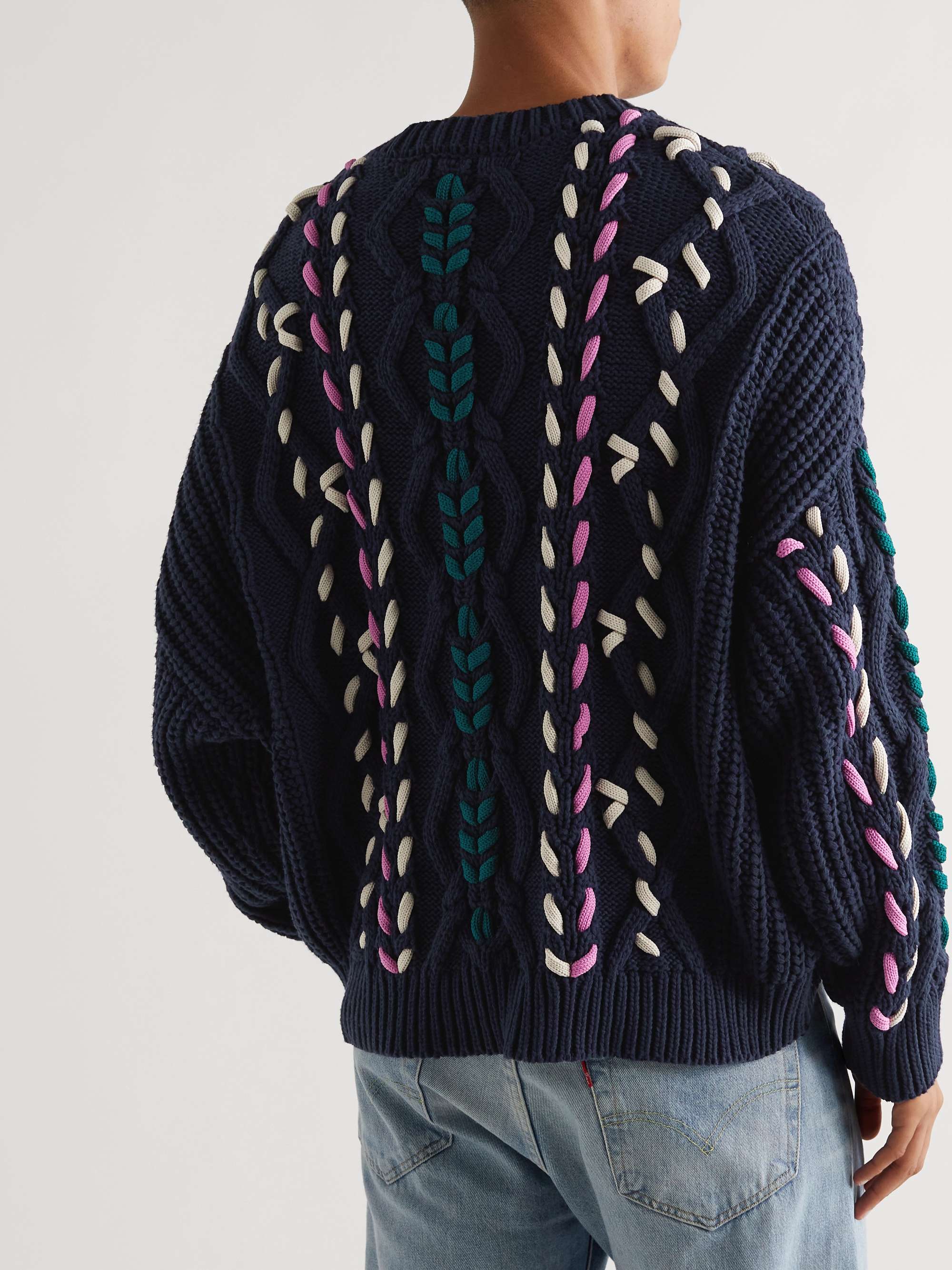 ISABEL MARANT Zolan Embroidered Recycled Cable-Knit Sweater
