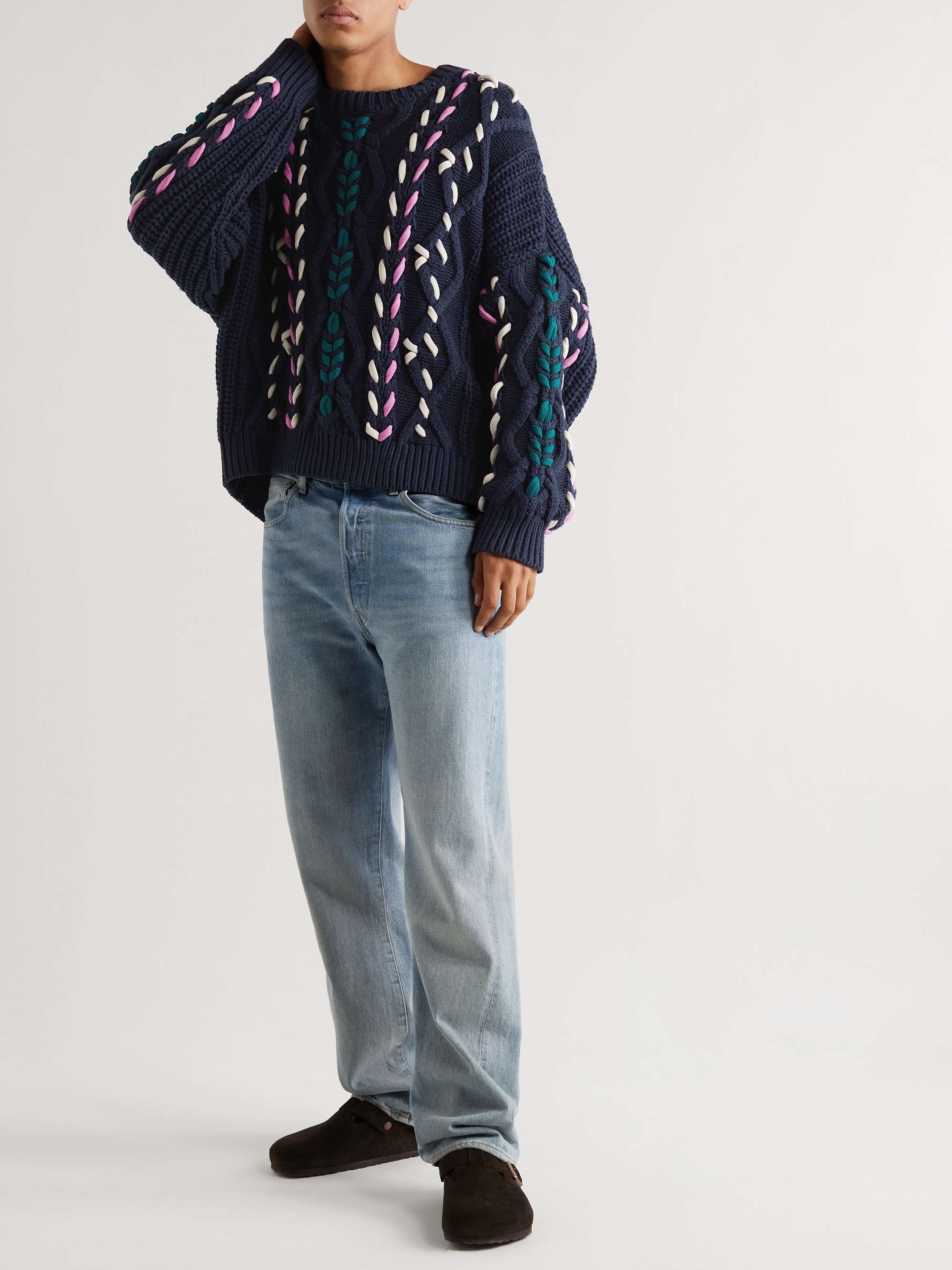 ISABEL MARANT Zolan Embroidered Recycled Cable-Knit Sweater