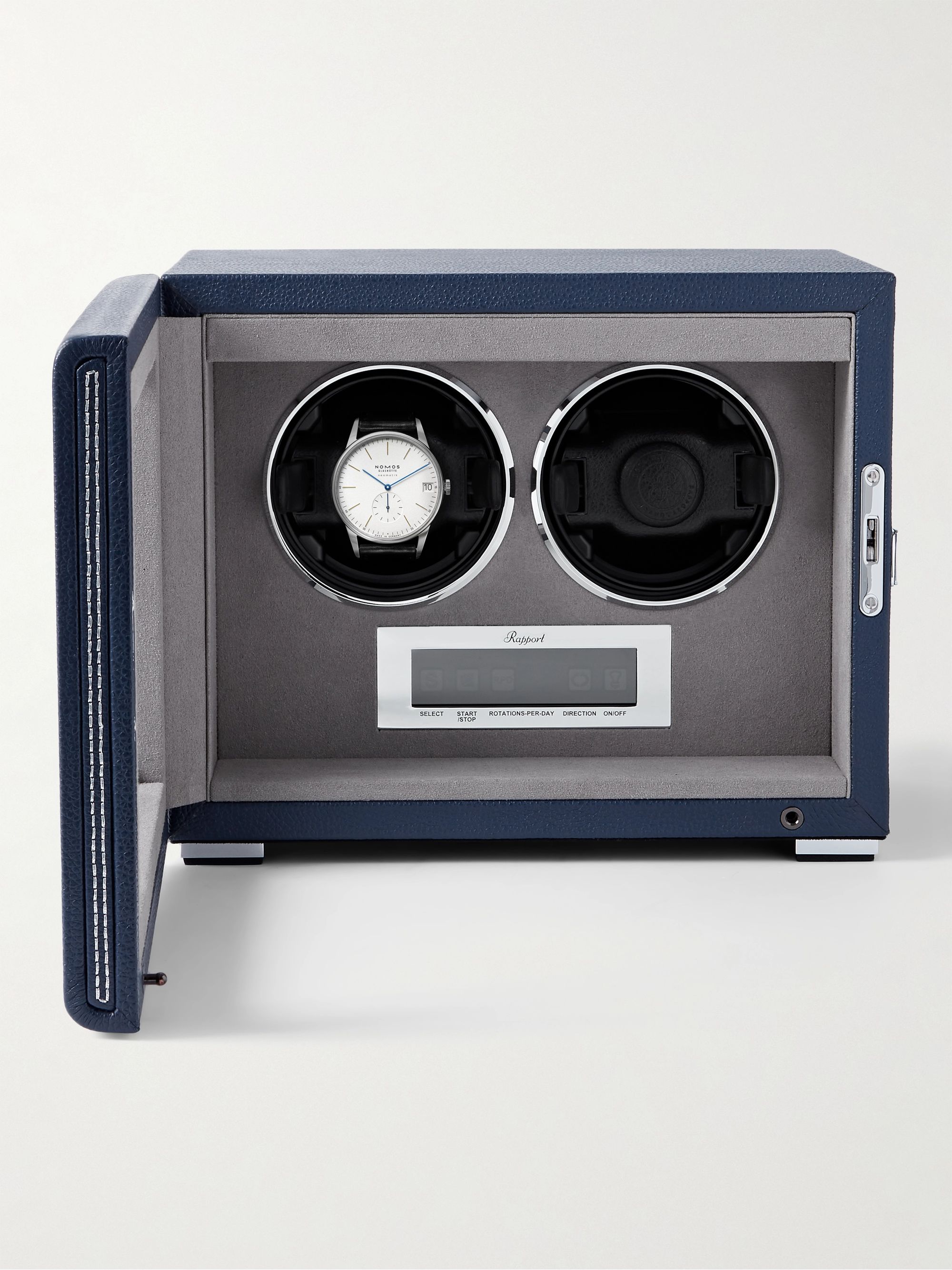 RAPPORT LONDON Quantum Duo Leather-Wrapped Cedar and Glass Watch Winder