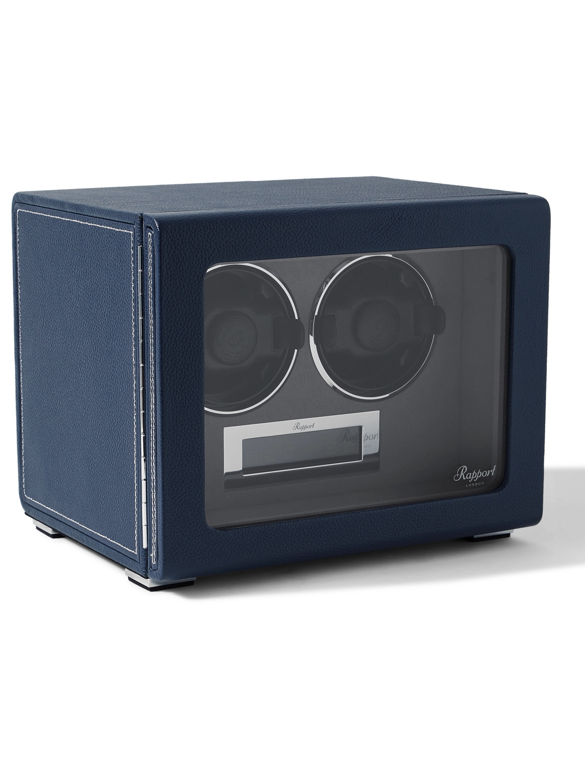 Rapport London Quantum Duo Leather-wrapped Cedar And Glass Watch Winder In Blue