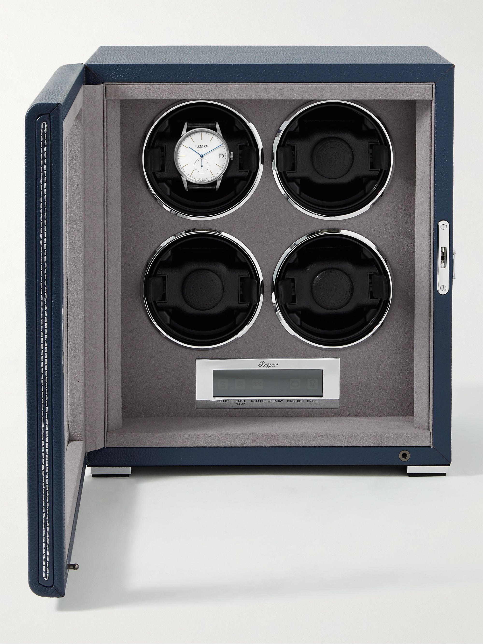 RAPPORT LONDON Quantum Quad Metallic Leather-Wrapped Cedar and Glass Watch Winder