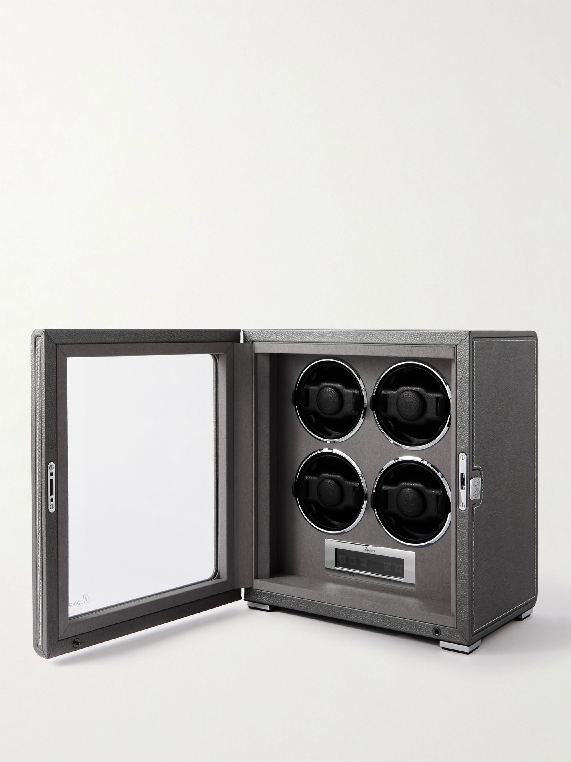 RAPPORT LONDON Quantum Quad Metallic Leather-Wrapped Cedar and Glass Watch Winder