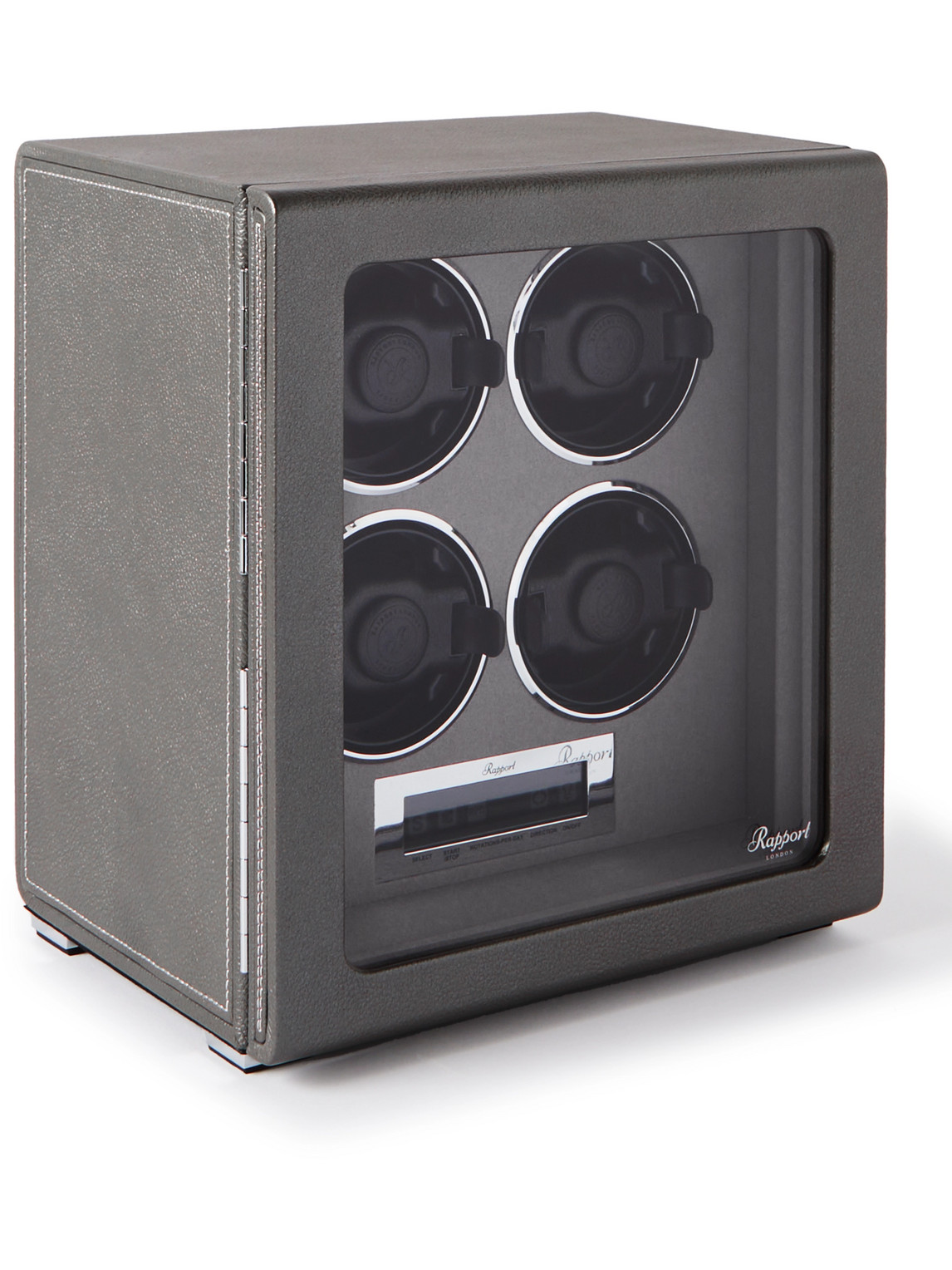 Rapport London Quantum Quad Leather-wrapped Cedar And Glass Watch Winder In Grey