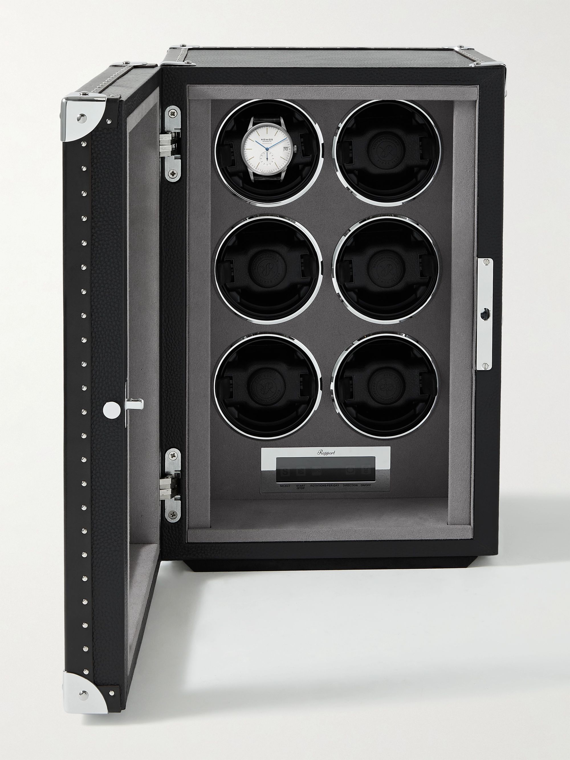 RAPPORT LONDON Romer Studded Leather-Wrapped Cedar and Glass Watch Winder