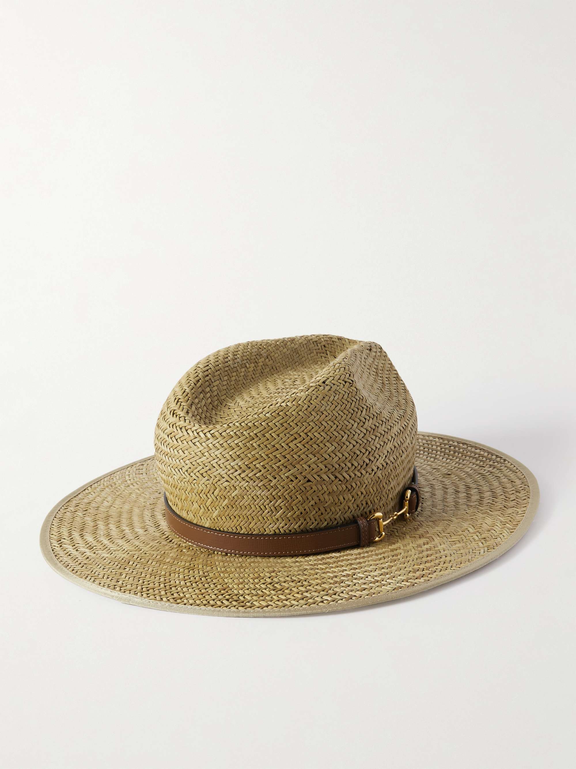 GUCCI Little Mors Horsebit Leather-Trimmed Straw Fedora
