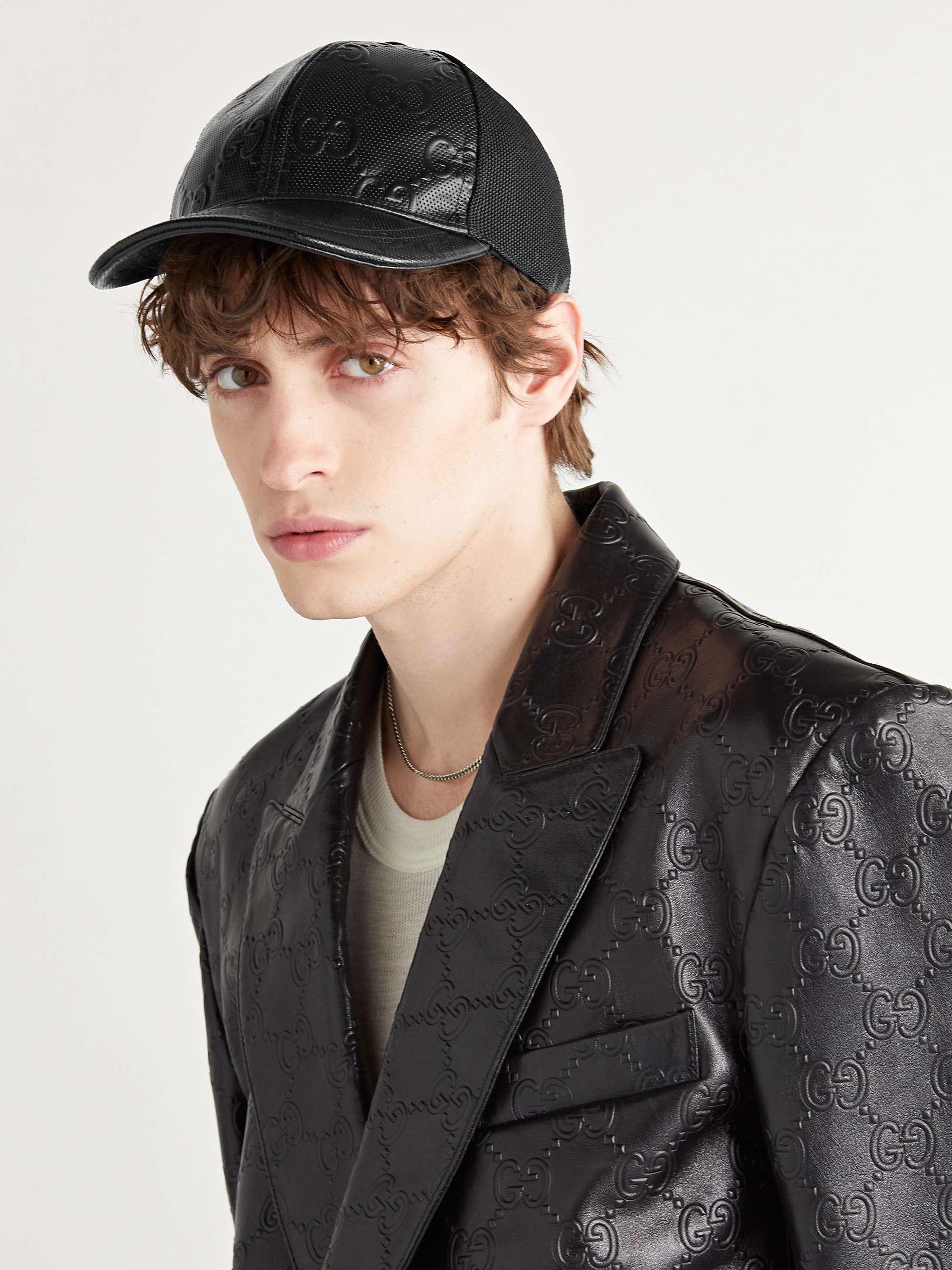 Gucci Men, GG Maxi baseball cap, Black, Patterned, M, Hats, Leather