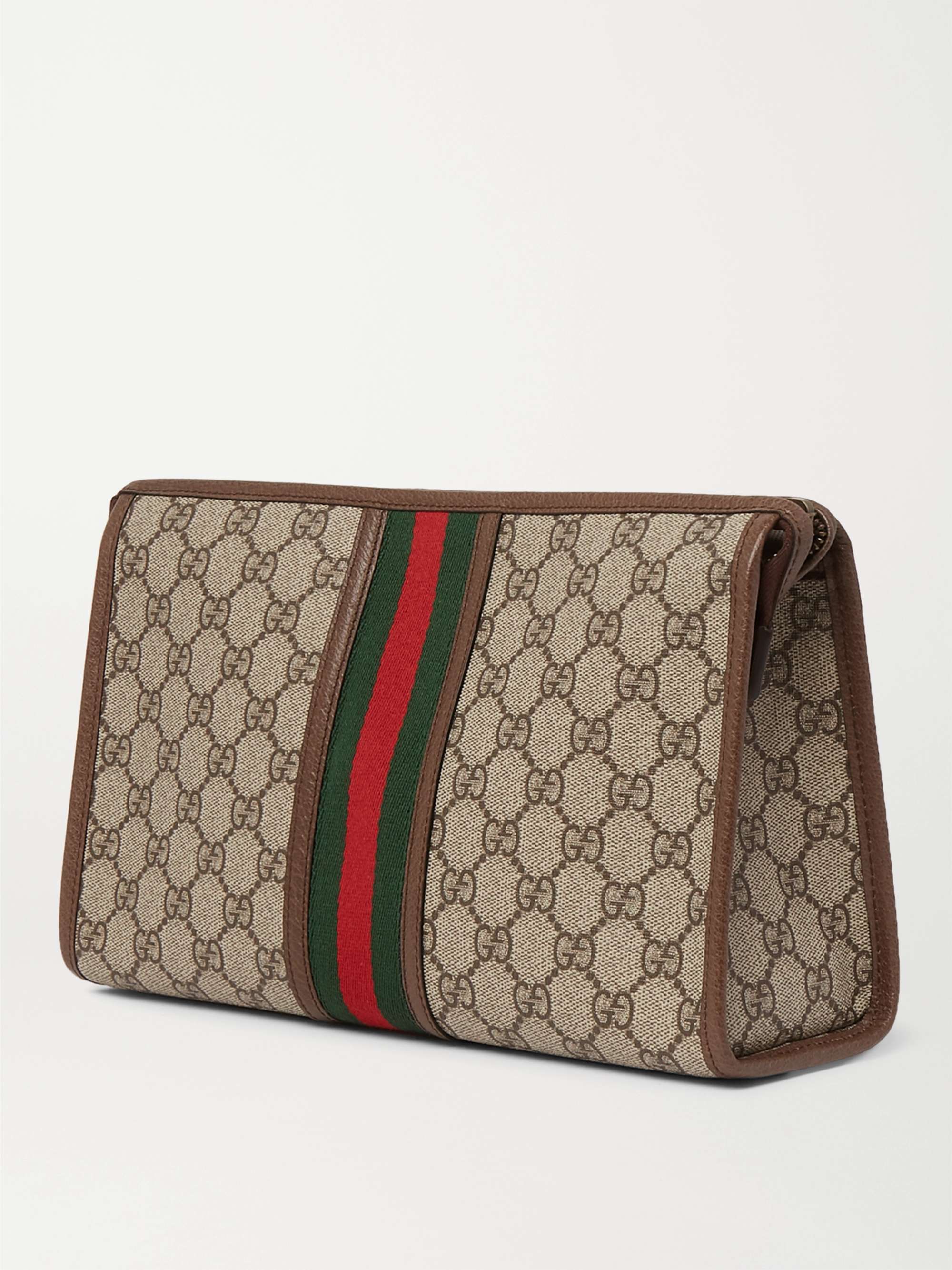 GUCCI Ophidia Leather and Webbing-Trimmed Logo-Jacquard Coated-Canvas Wash Bag