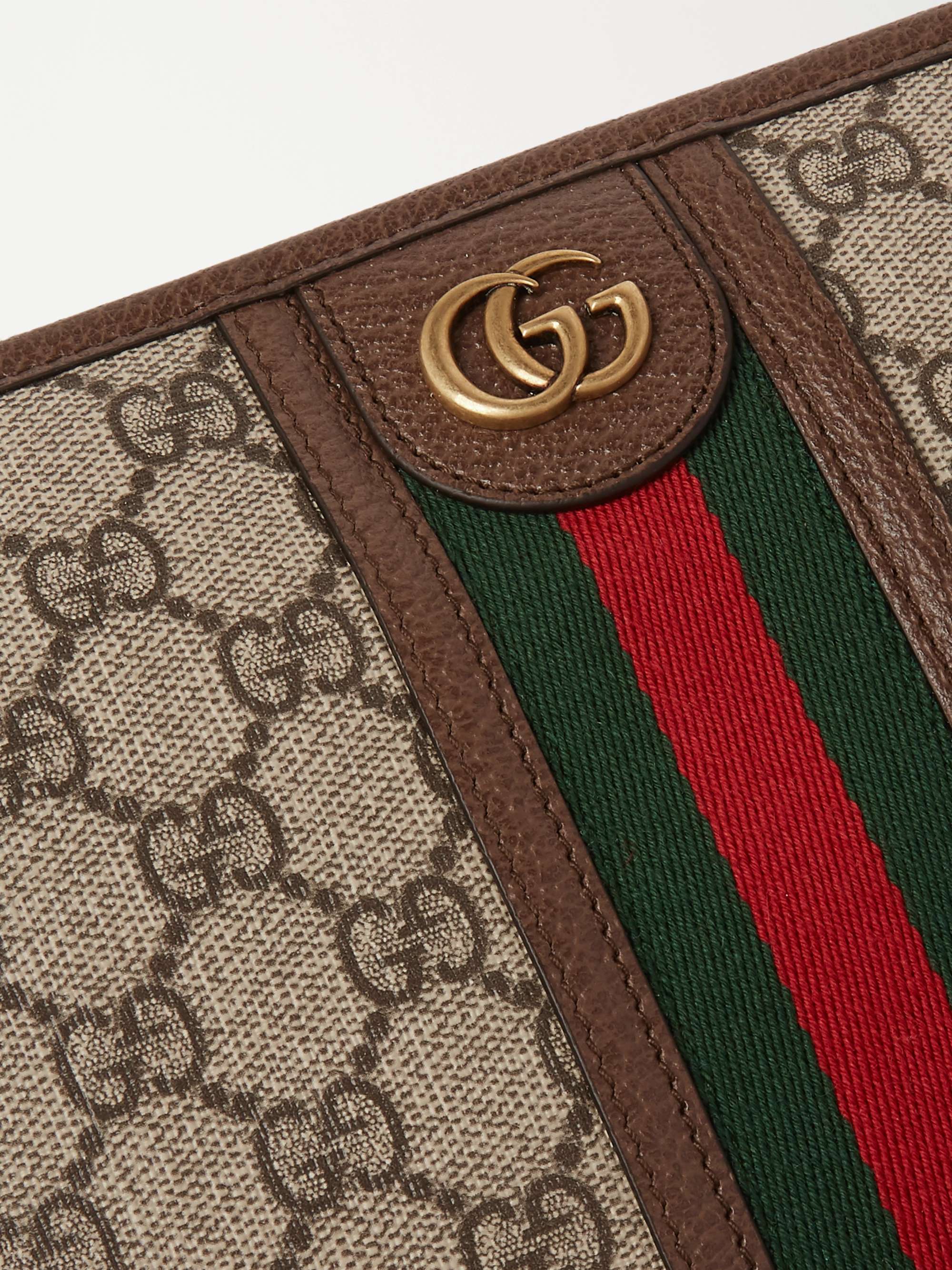 GUCCI Ophidia Leather and Webbing-Trimmed Logo-Jacquard Coated-Canvas Wash Bag