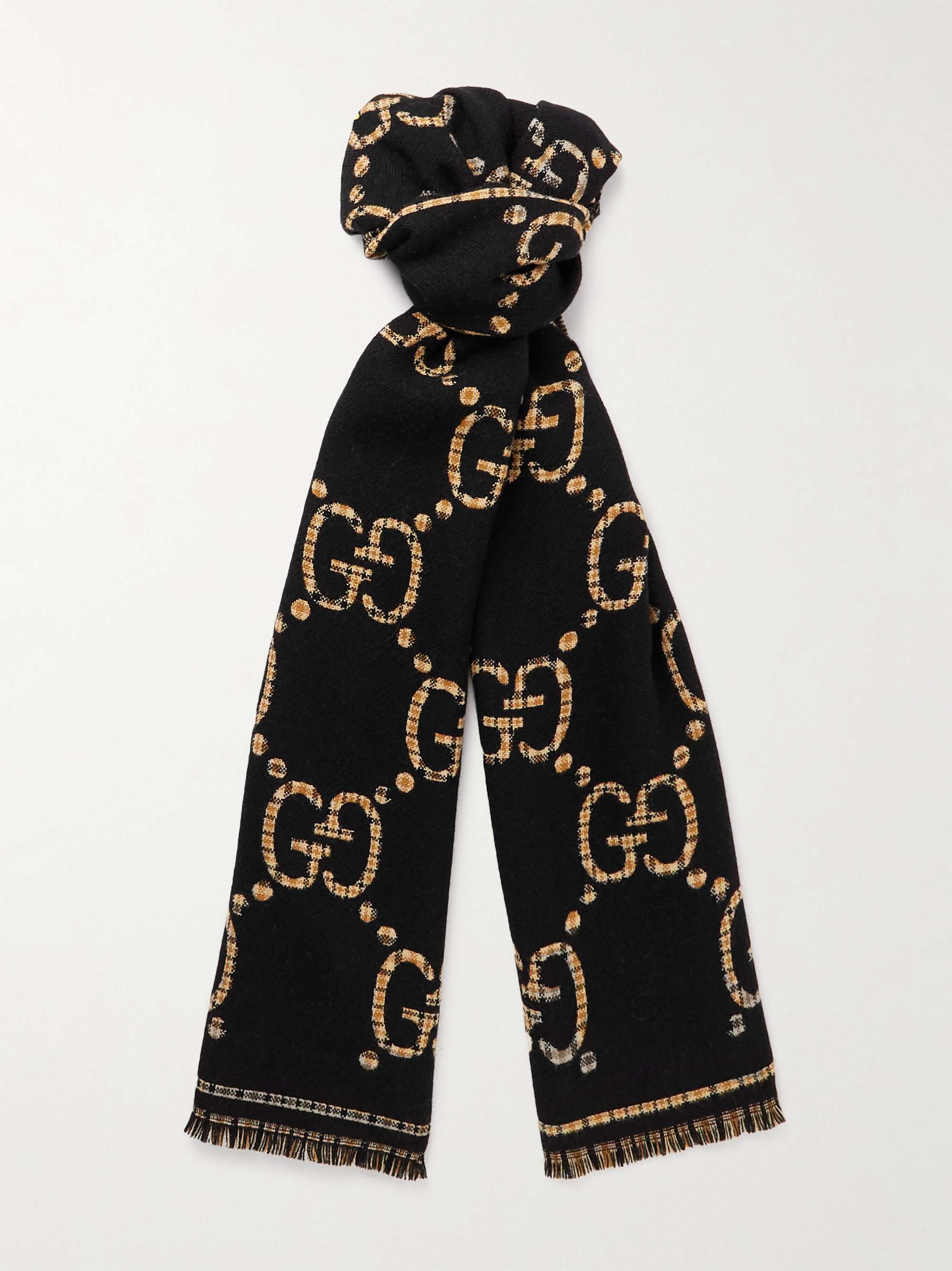 GUCCI Logo-Intarsia Wool Scarf,Black