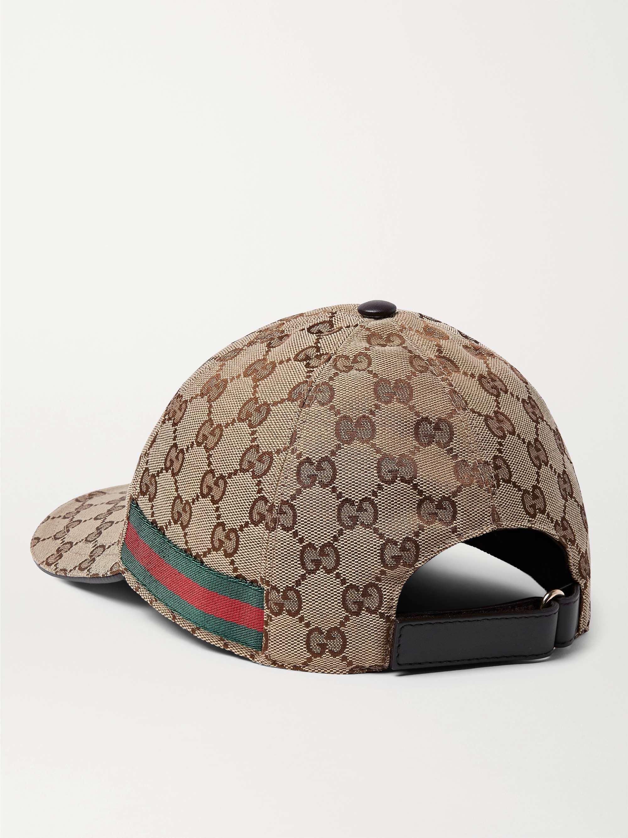 GUCCI Webbing-Trimmed Monogrammed Canvas Baseball Cap