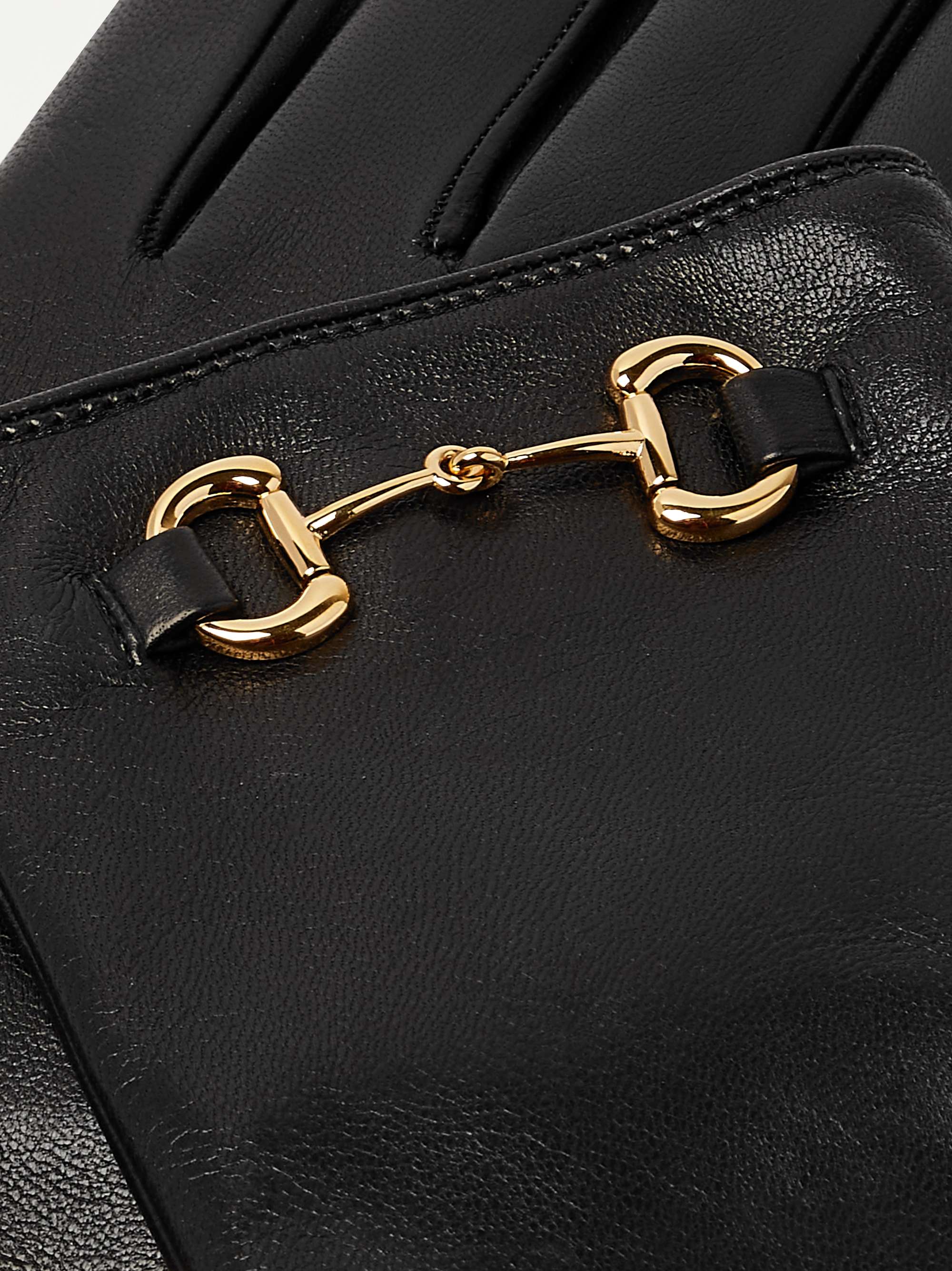 GUCCI Horsebit Cashmere-Lined Leather Gloves