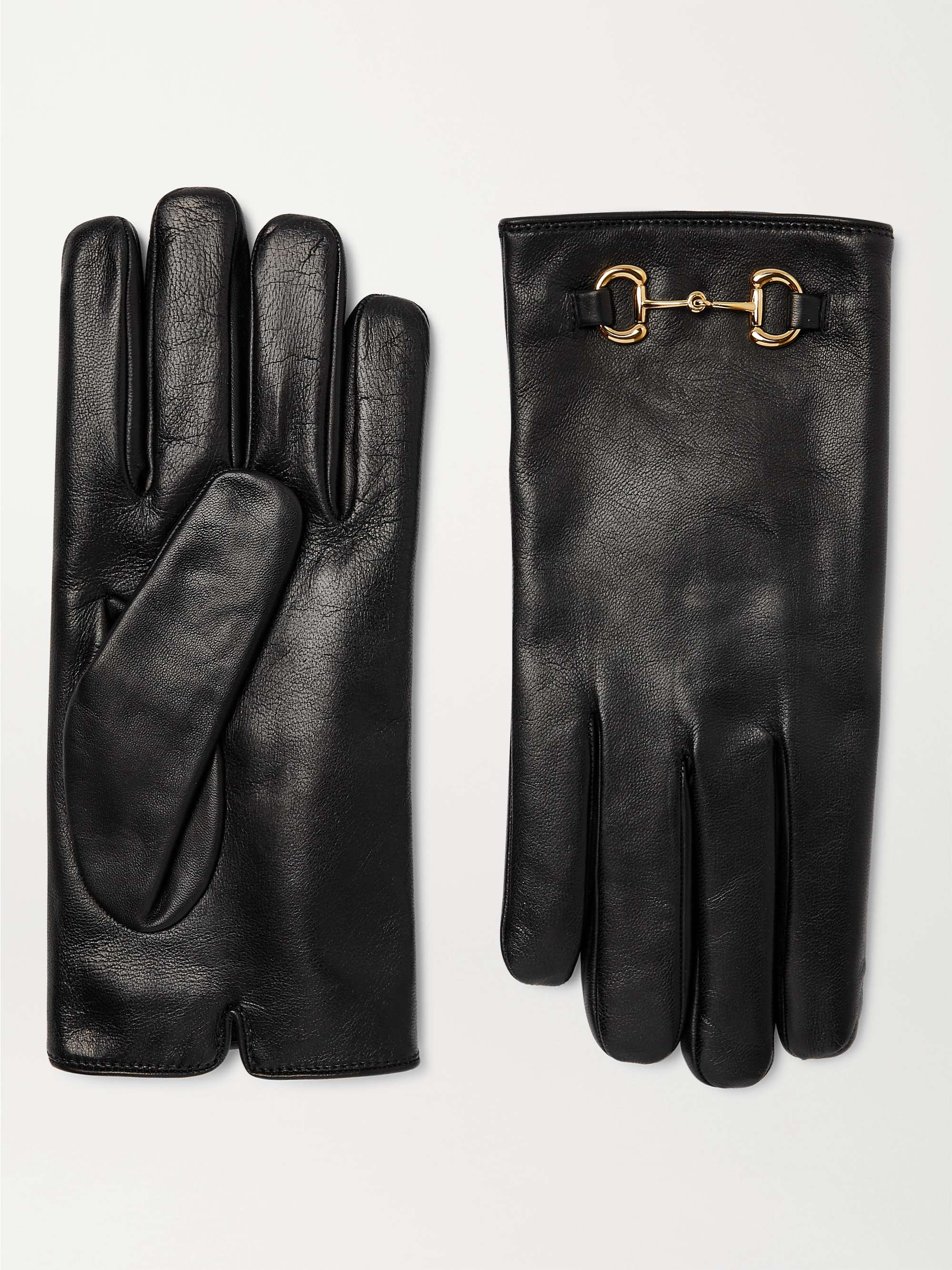 GUCCI Horsebit Cashmere-Lined Leather Gloves