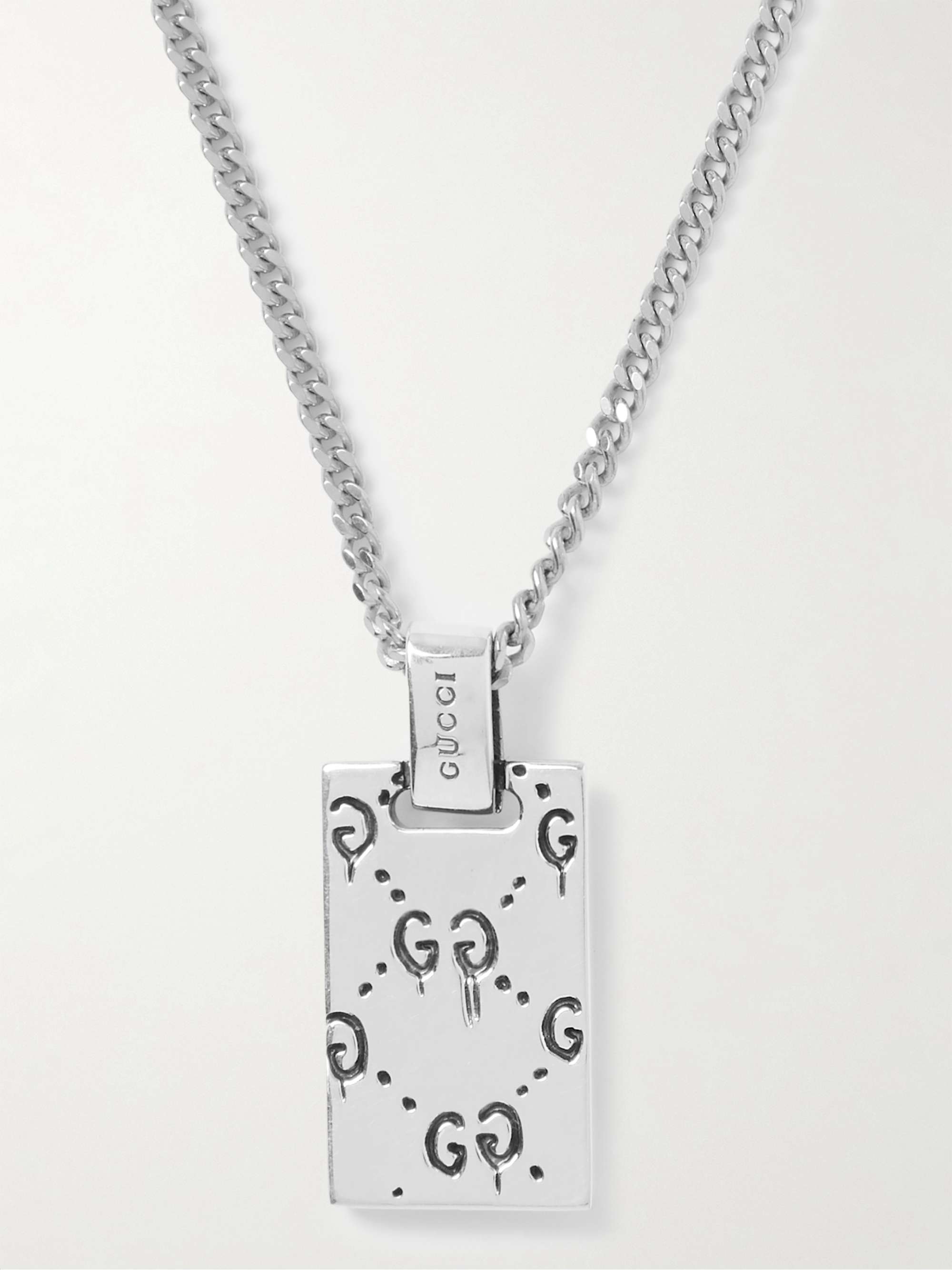 GUCCI Logo-Engraved Silver Pendant Necklace | MR PORTER