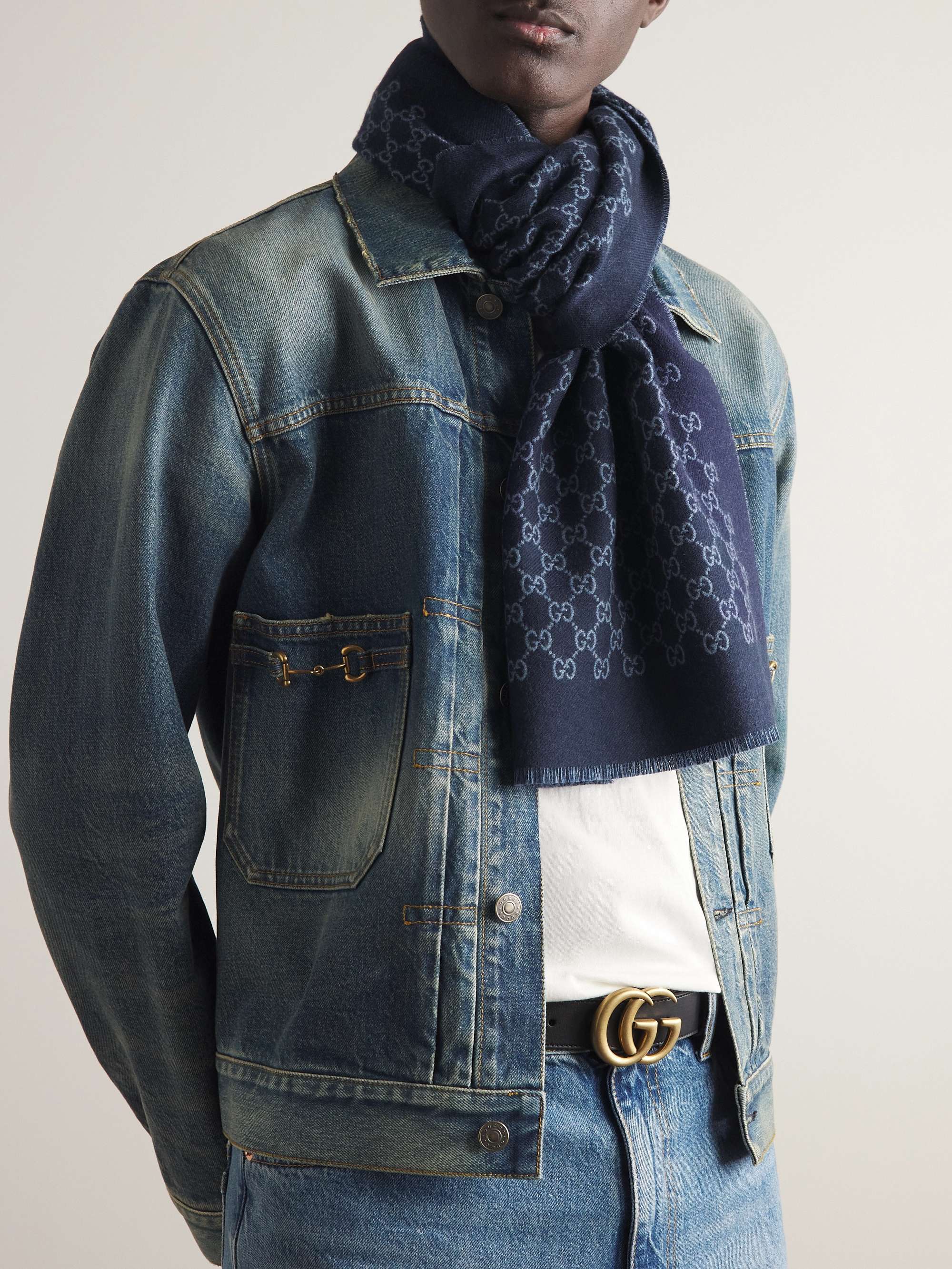 Gucci Monogram scarf Blue Cashmere Wool ref.449166 - Joli Closet