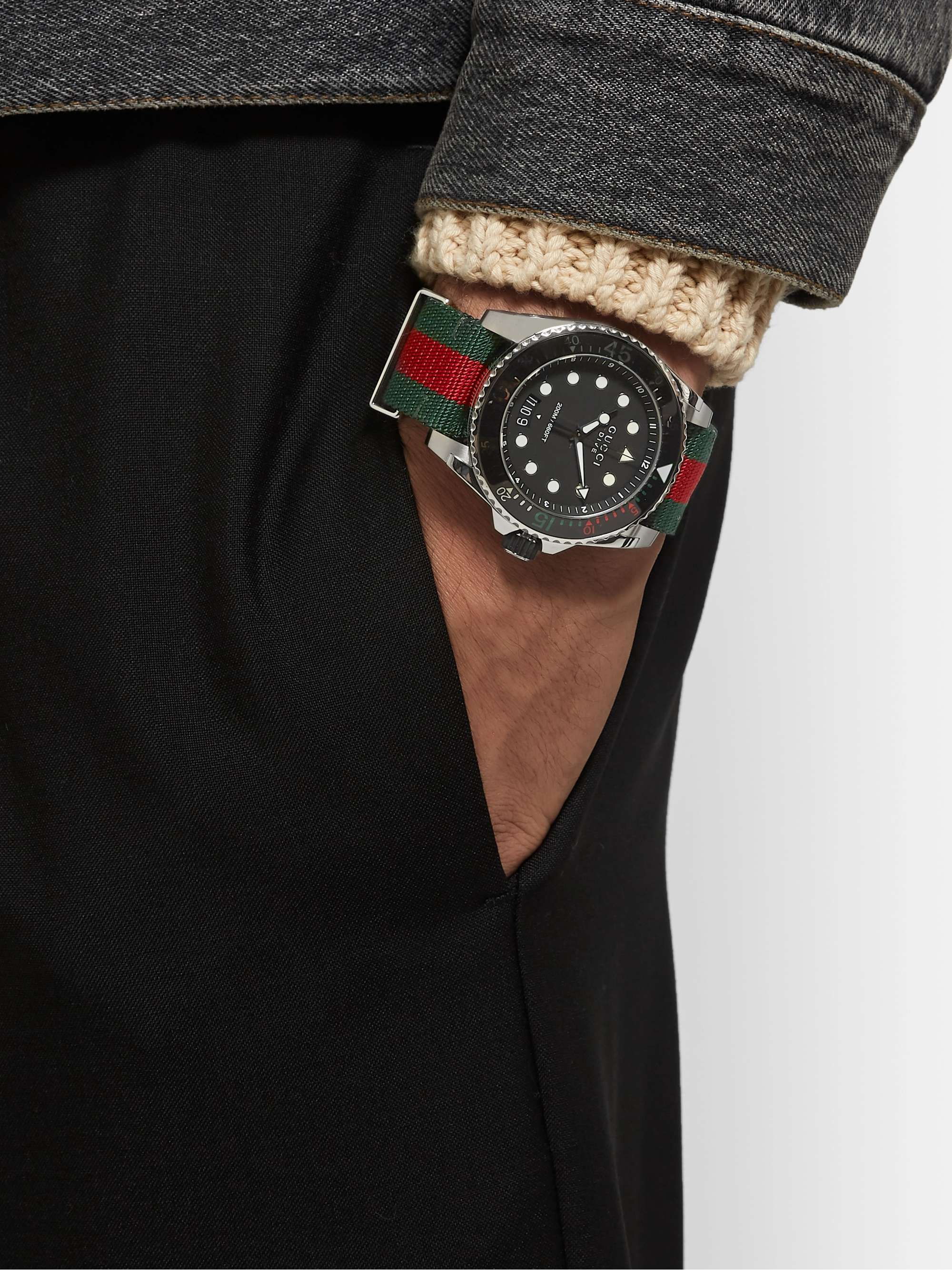 GUCCI Gucci Dive 45mm Stainless Steel and Webbing Watch