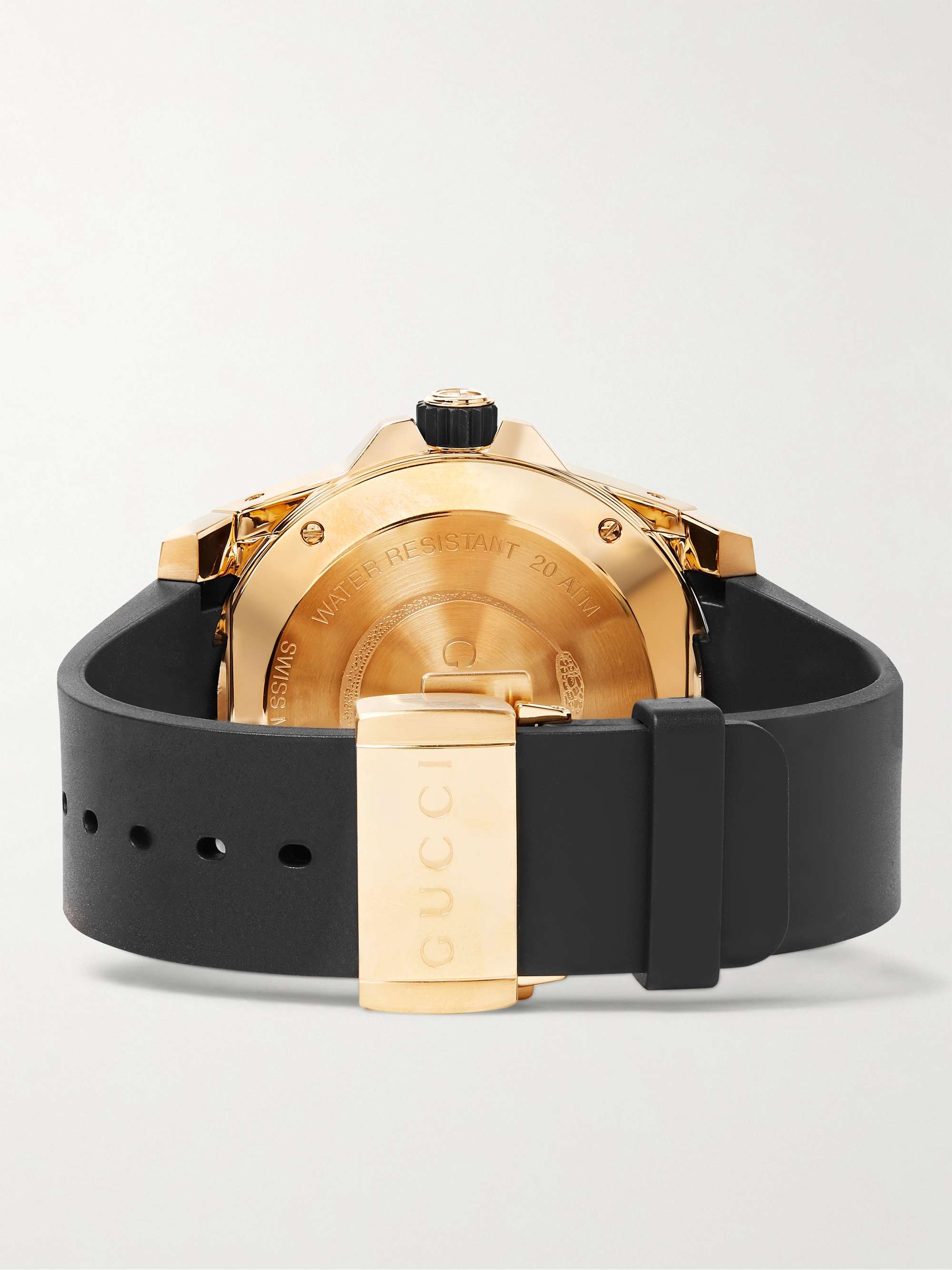 GUCCI Dive 45mm Gold PVD-Coated Watch with Rubber Strap