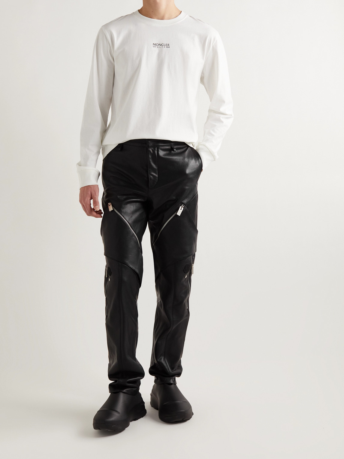 Shop Moncler Genius Alyx Straight-leg Panelled Zip-embellished Leather Trousers In Black