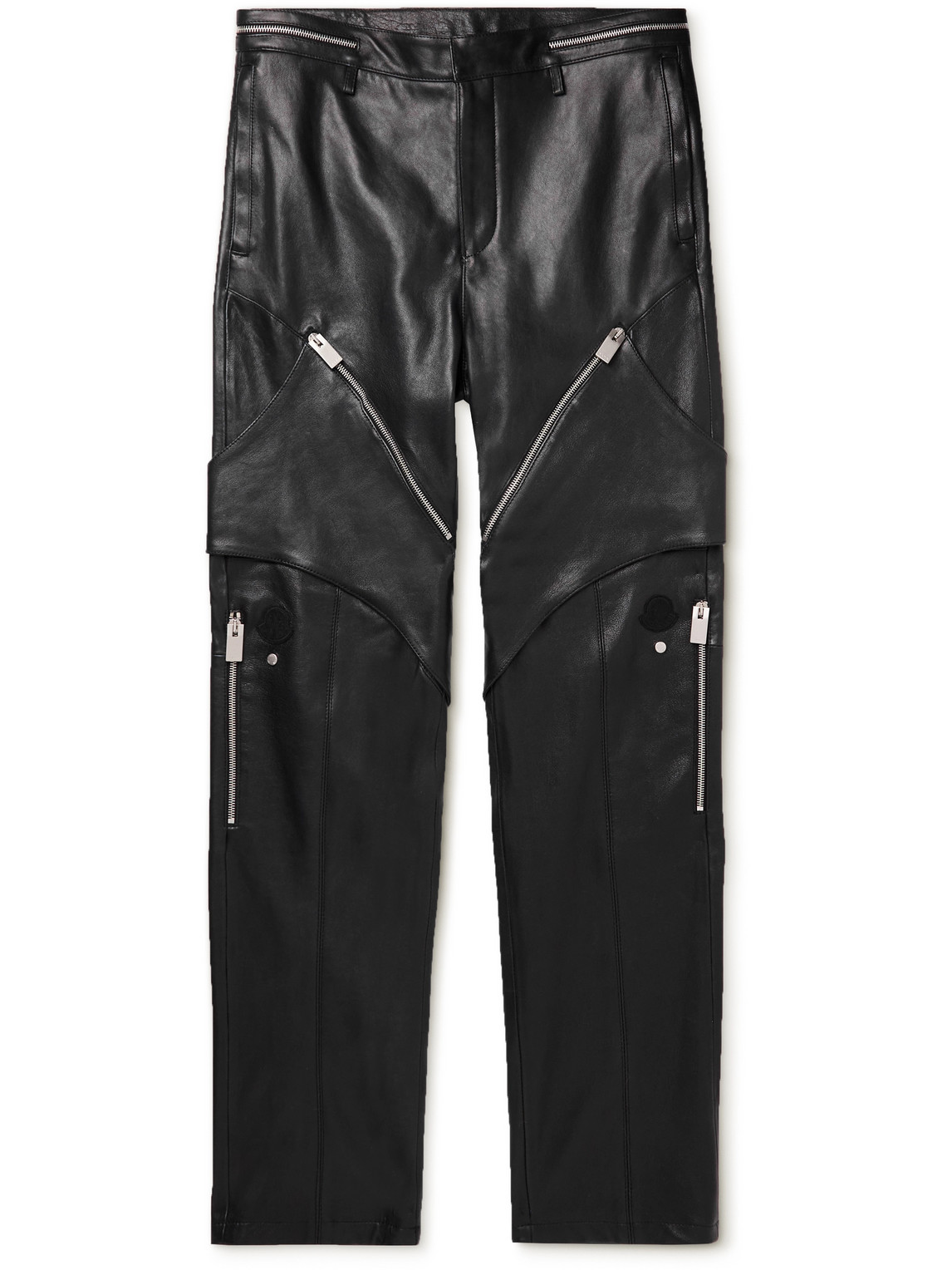 Shop Moncler Genius Alyx Straight-leg Panelled Zip-embellished Leather Trousers In Black