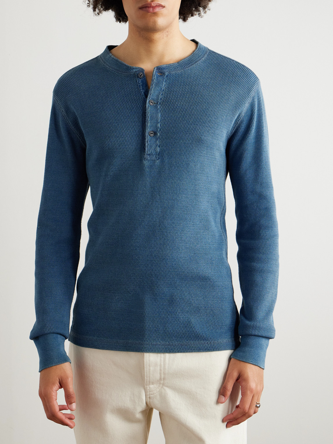 Textured-Cotton Henley T-Shirt