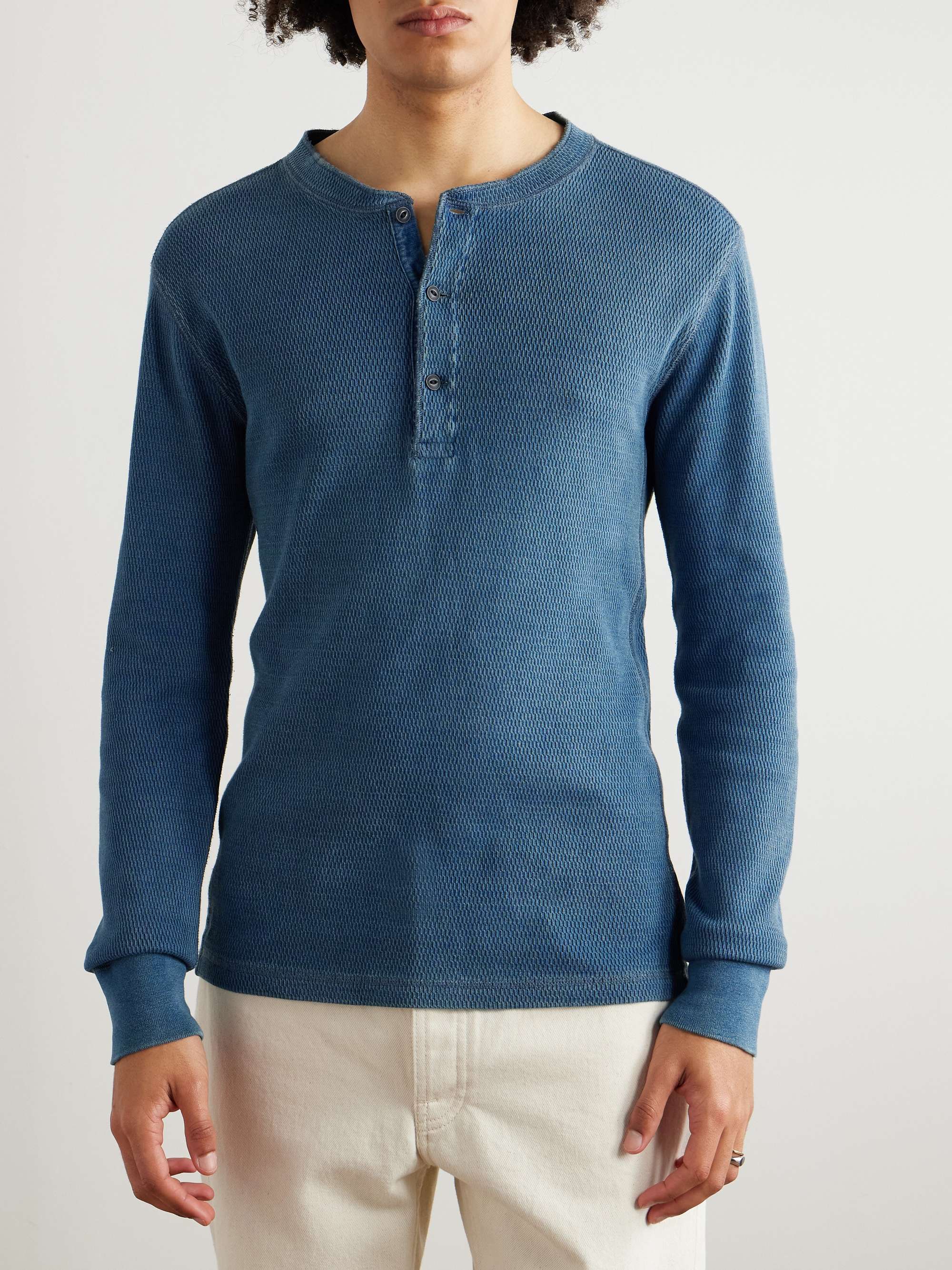 RRL Textured-Cotton Henley T-Shirt