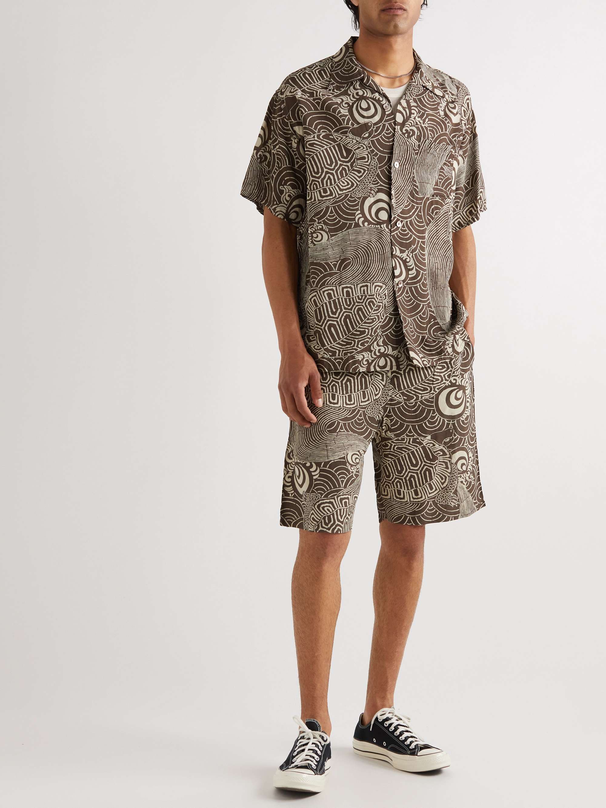 ORSLOW Camp-Collar Floral-Print Voile Shirt