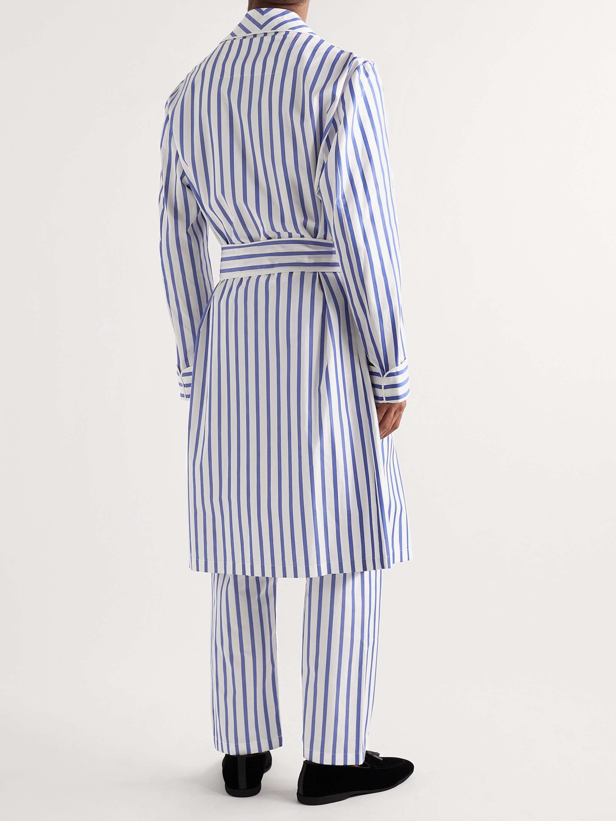 PAUL STUART Piped Striped Cotton-Broadcloth Robe