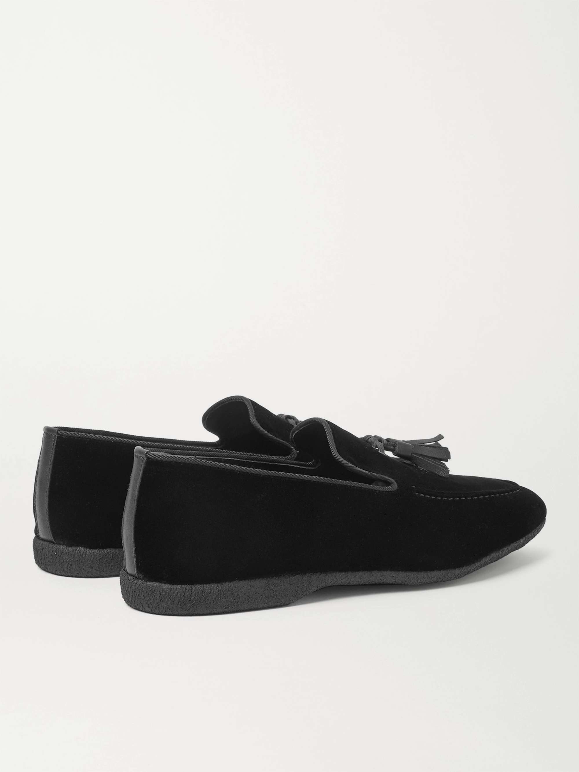 PAUL STUART Hope Leather and Grosgrain-Trimmed Velvet Tasselled Slippers