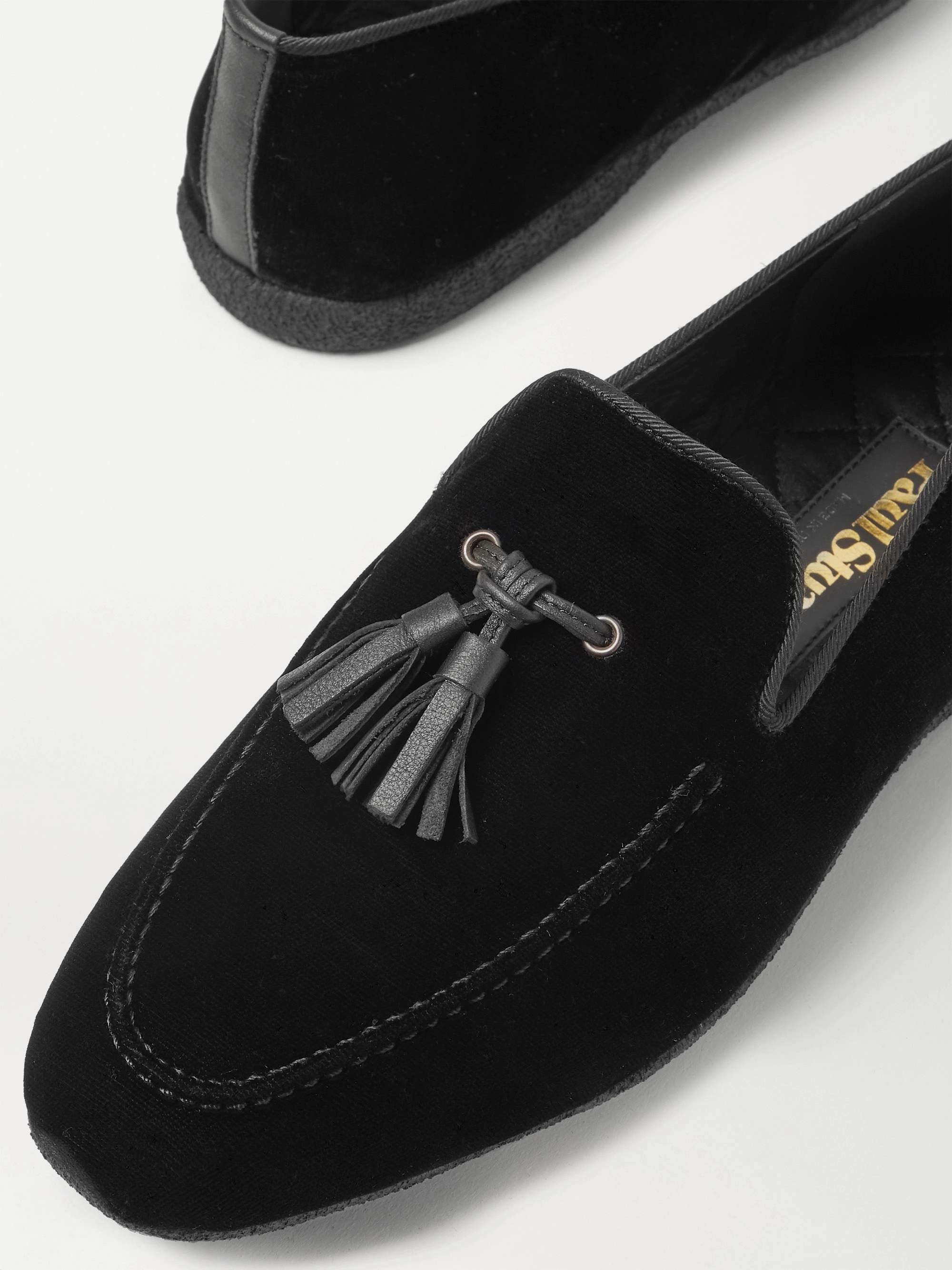 PAUL STUART Hope Leather and Grosgrain-Trimmed Velvet Tasselled Slippers