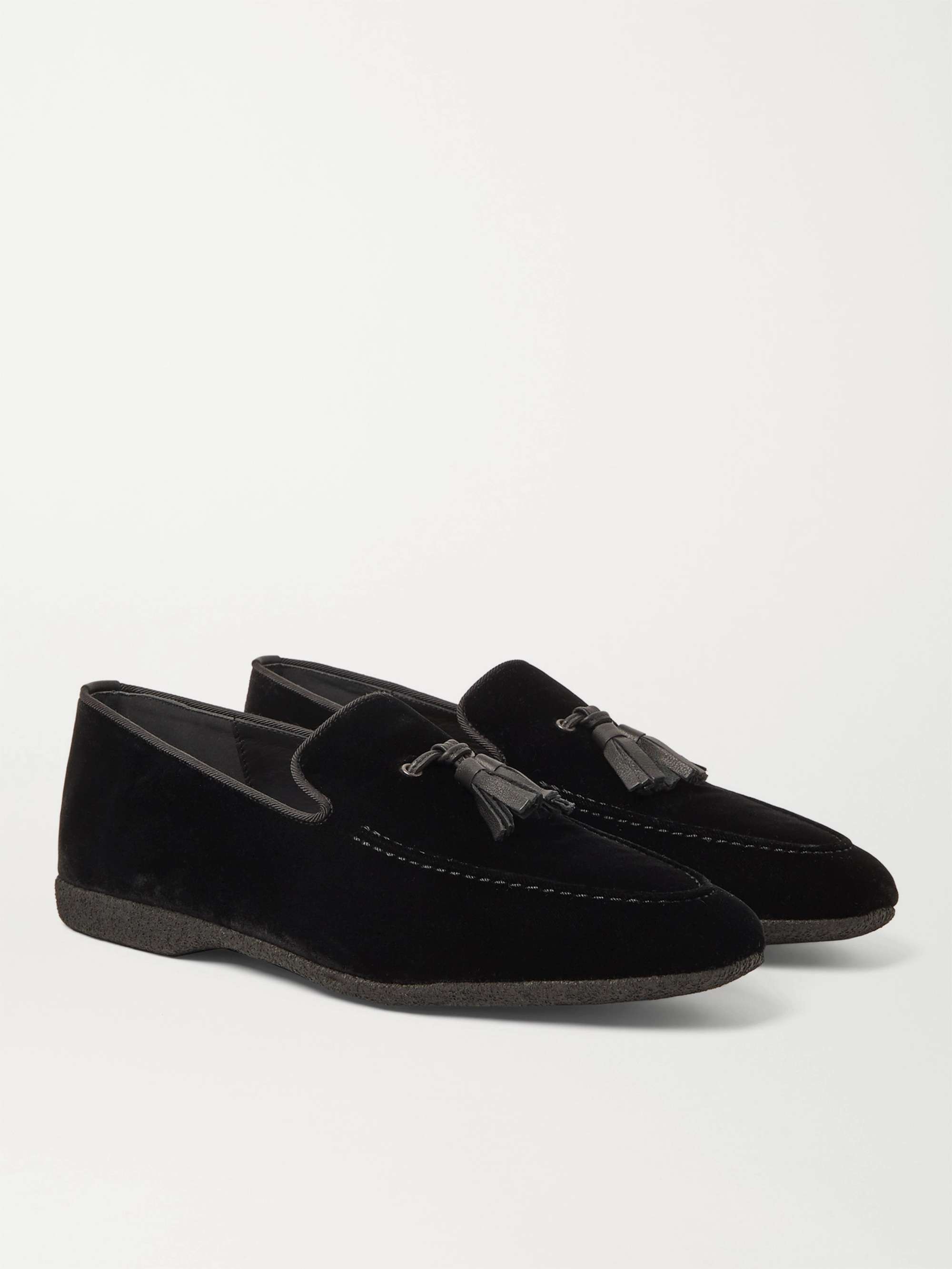 PAUL STUART Hope Leather and Grosgrain-Trimmed Velvet Tasselled Slippers