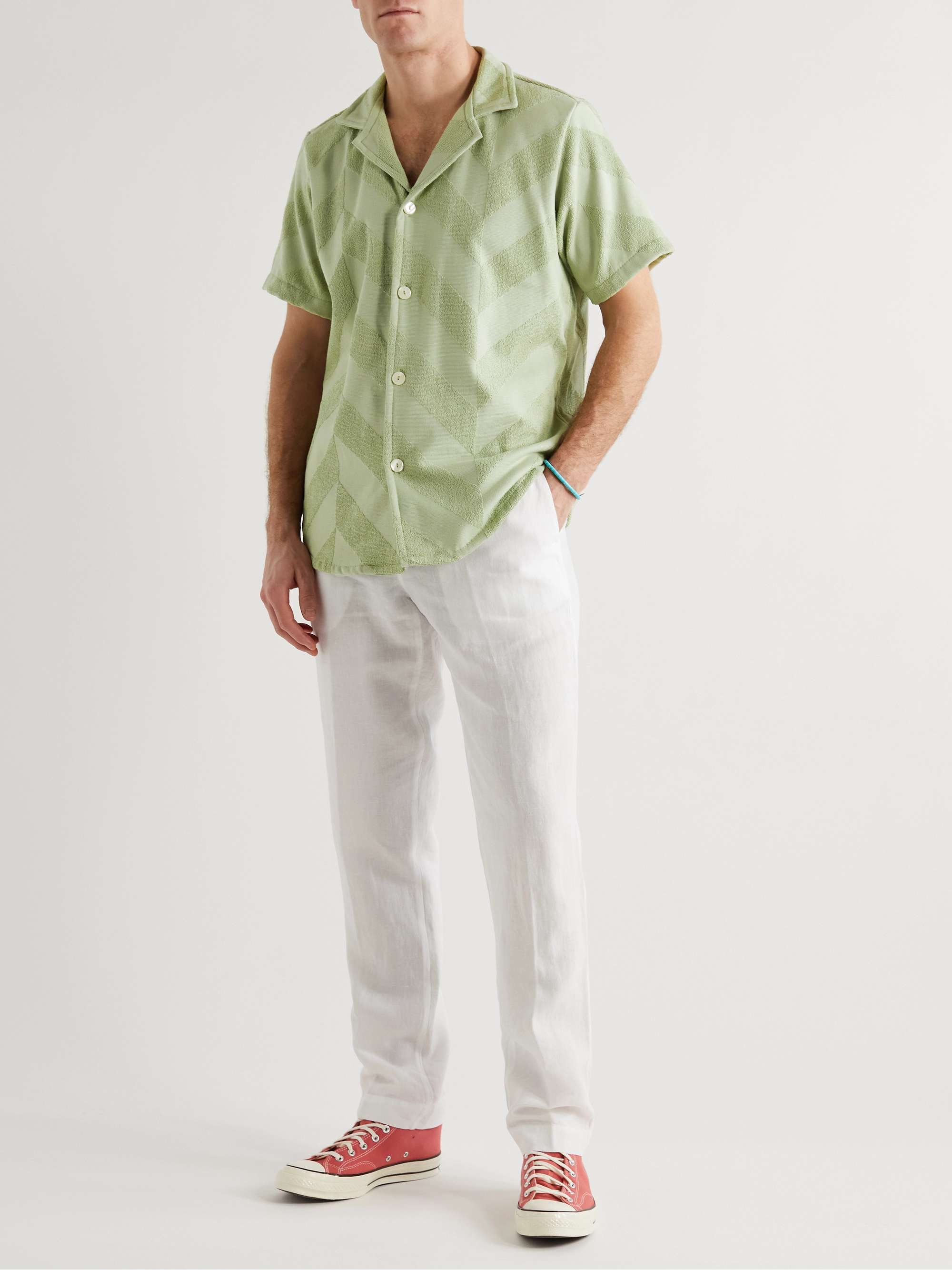 OAS Camp-Collar Cotton-Terry Jacquard Shirt