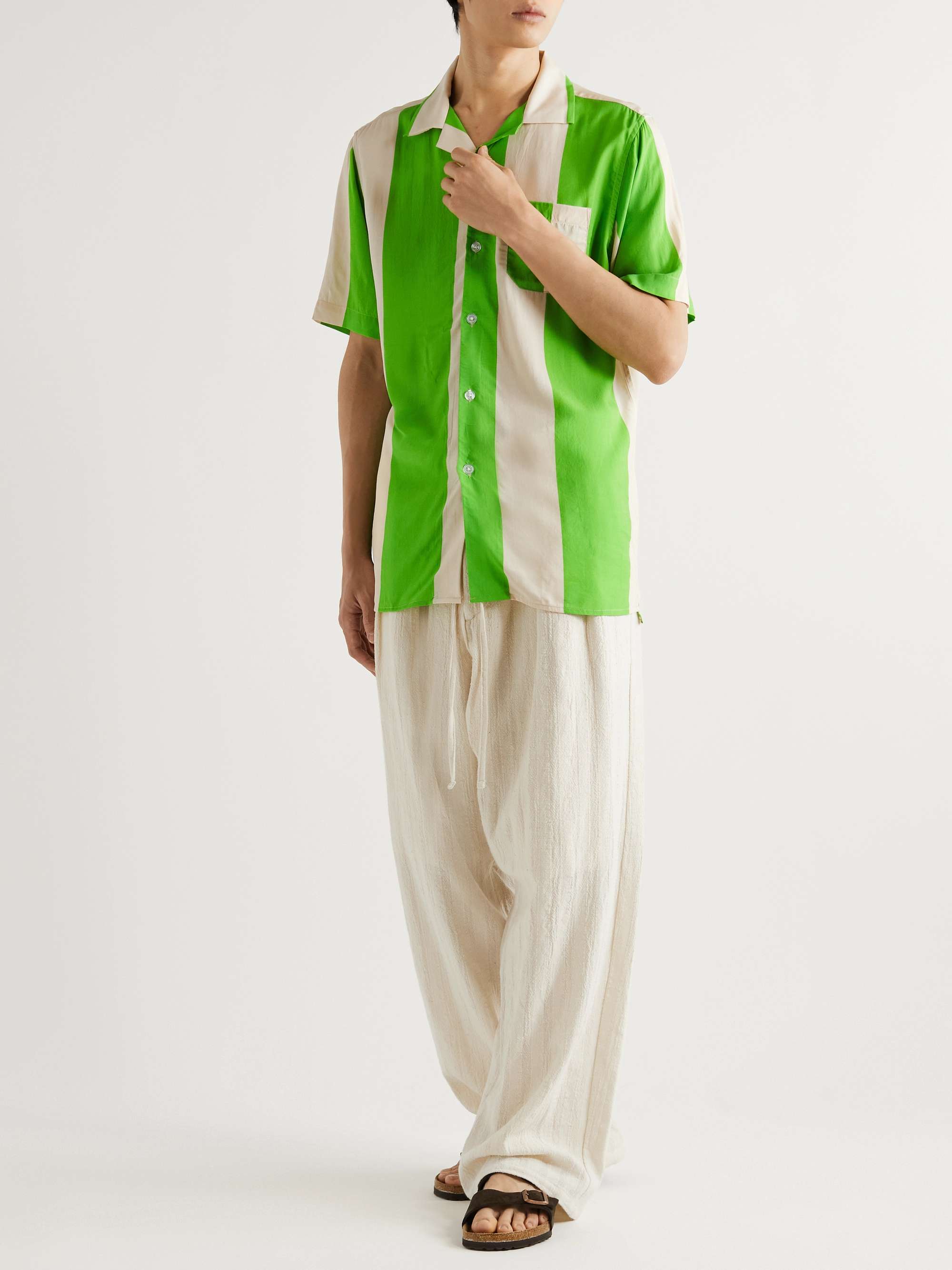 OAS Camp-Collar Striped Woven Shirt