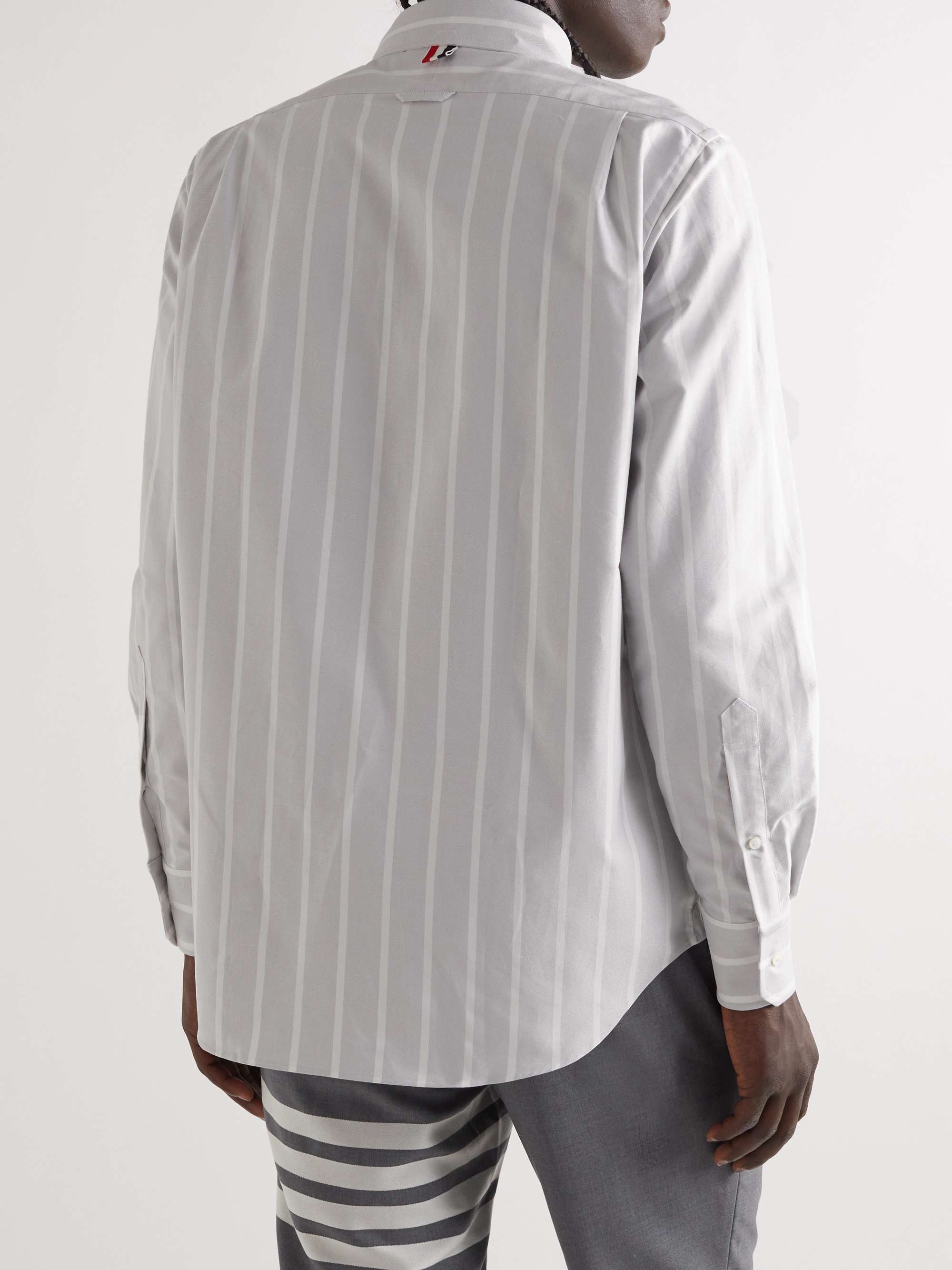 THOM BROWNE Striped Embroidered Cotton Oxford Shirt