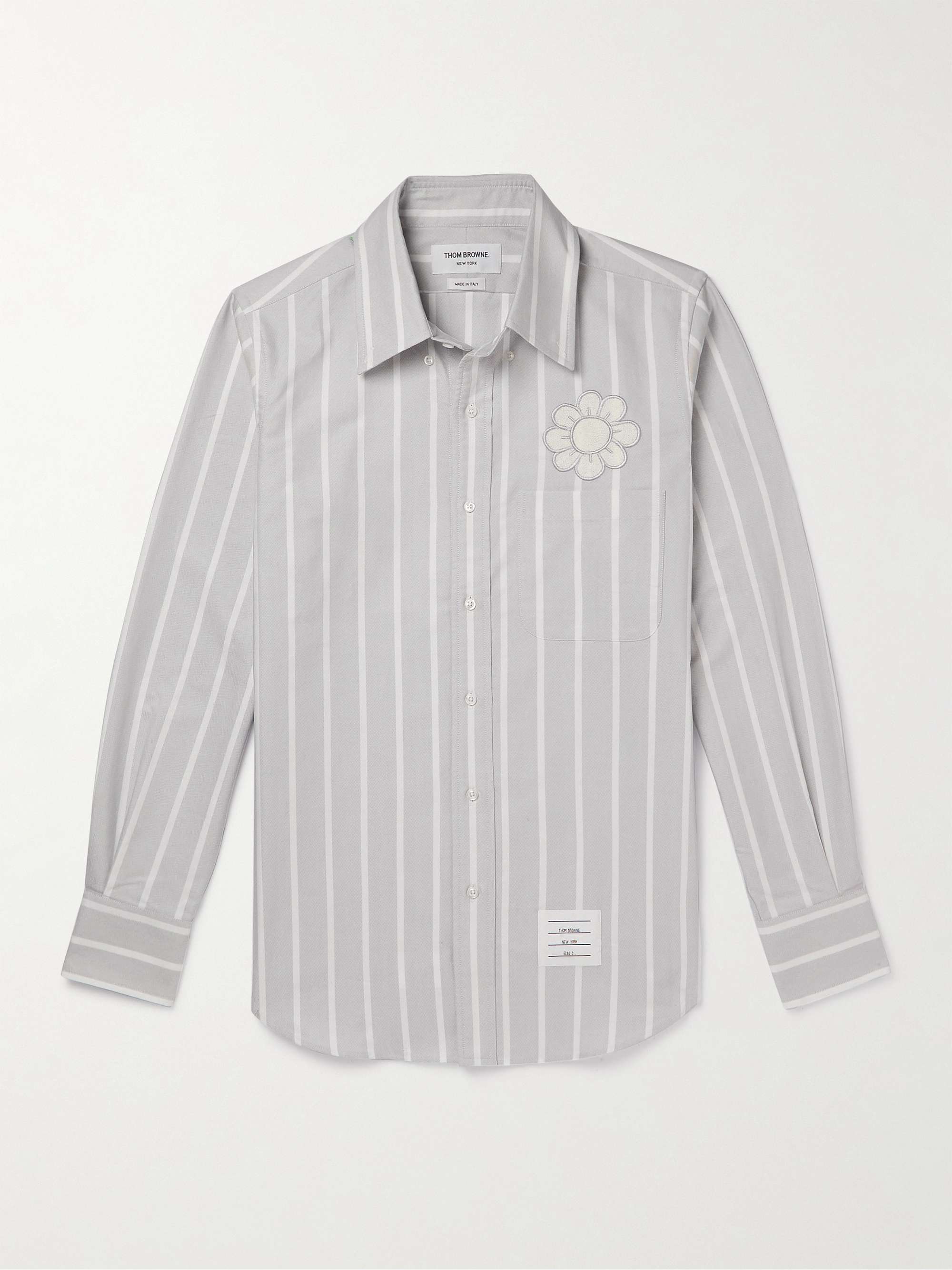 THOM BROWNE Striped Embroidered Cotton Oxford Shirt