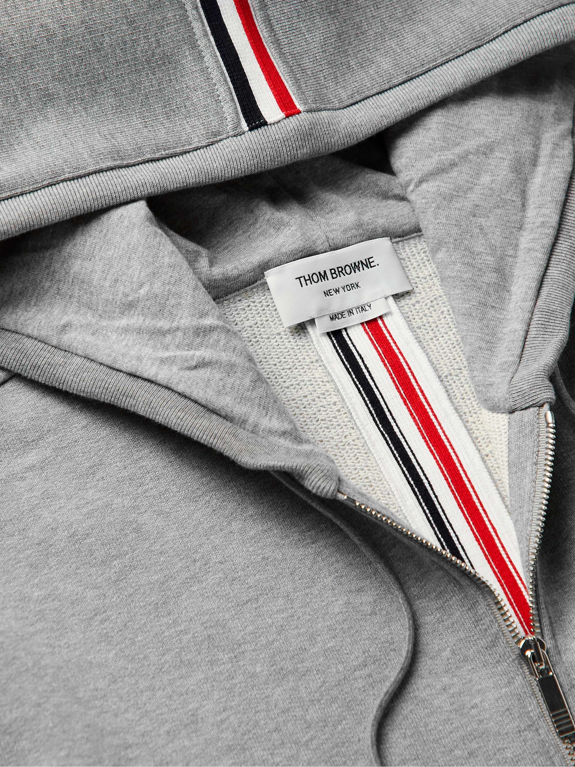 THOM BROWNE Grosgrain-Trimmed Loopback Cotton-Jersey Zip-Up Hoodie