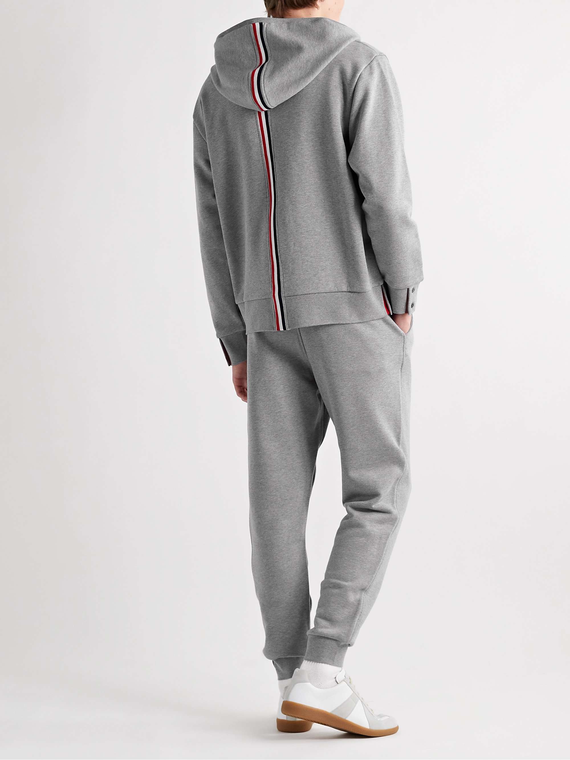 THOM BROWNE Grosgrain-Trimmed Loopback Cotton-Jersey Zip-Up Hoodie