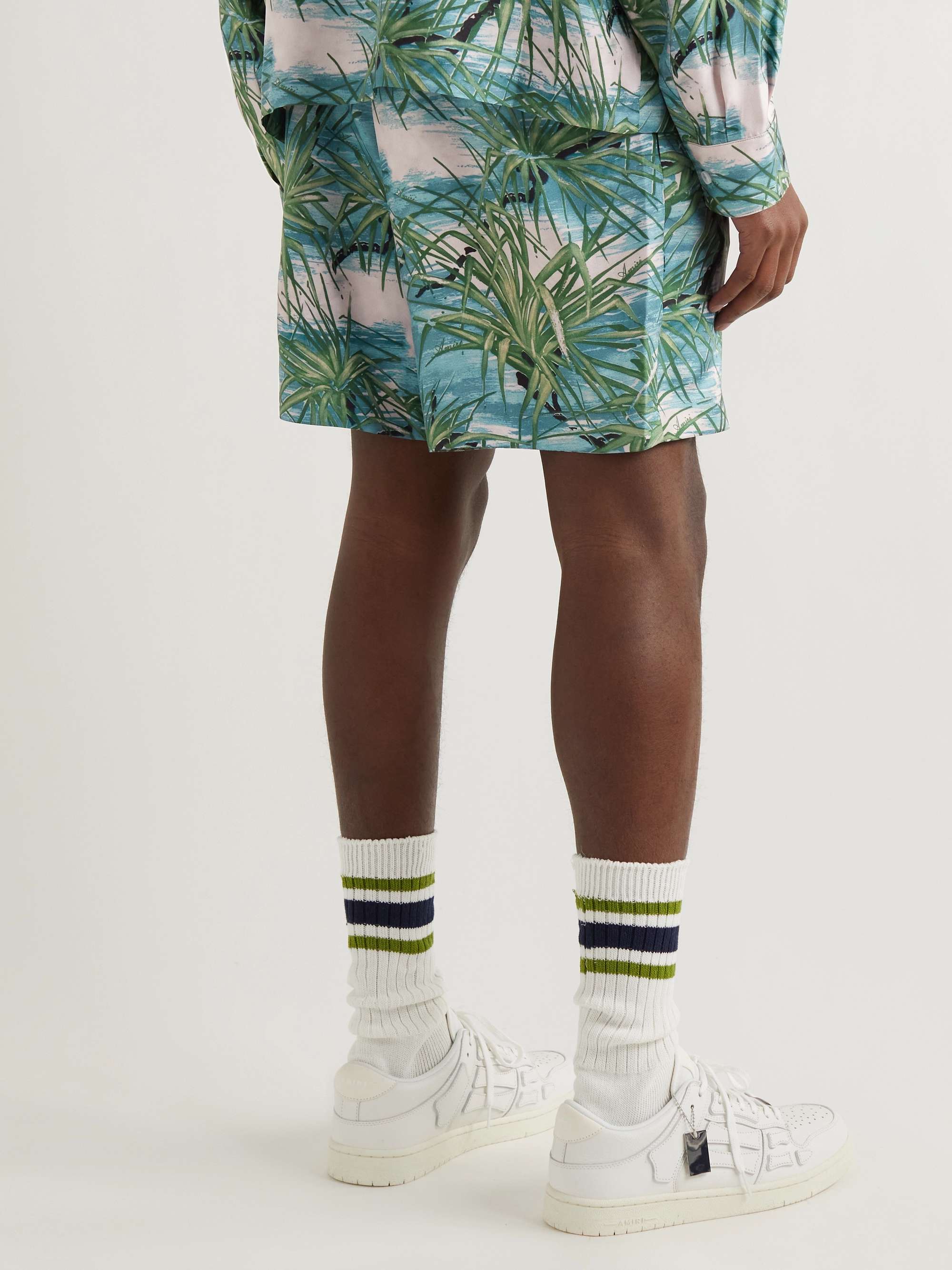 AMIRI Straight-Leg Floral-Print Silk-Twill Drawstring Shorts